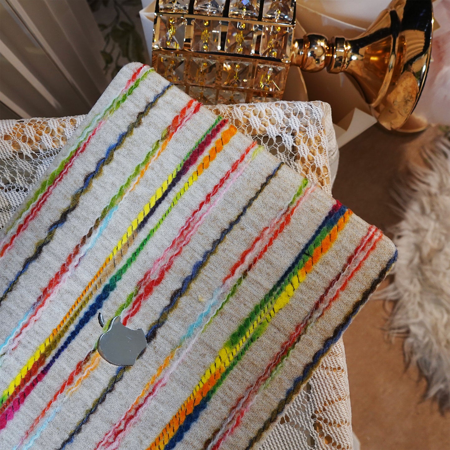 Plush Series ♾ Rainbow Thread Woven White Mac Case