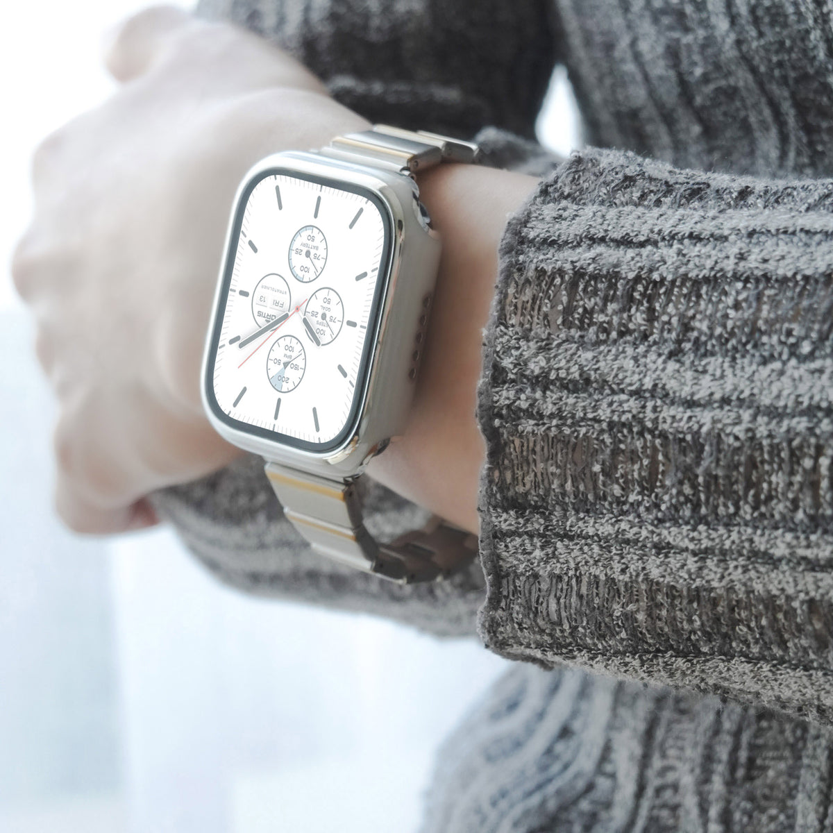 Textured Hairline Pattern Square Tile Stainless Steel Apple Watch Strap