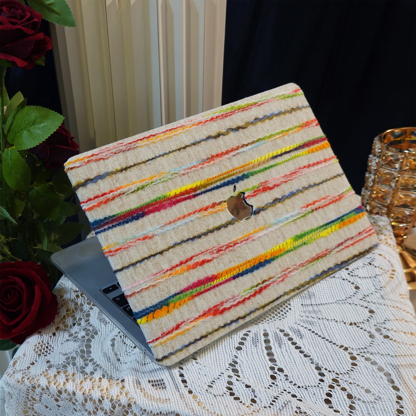 Plush Series ♾ Rainbow Thread Woven White Mac Case