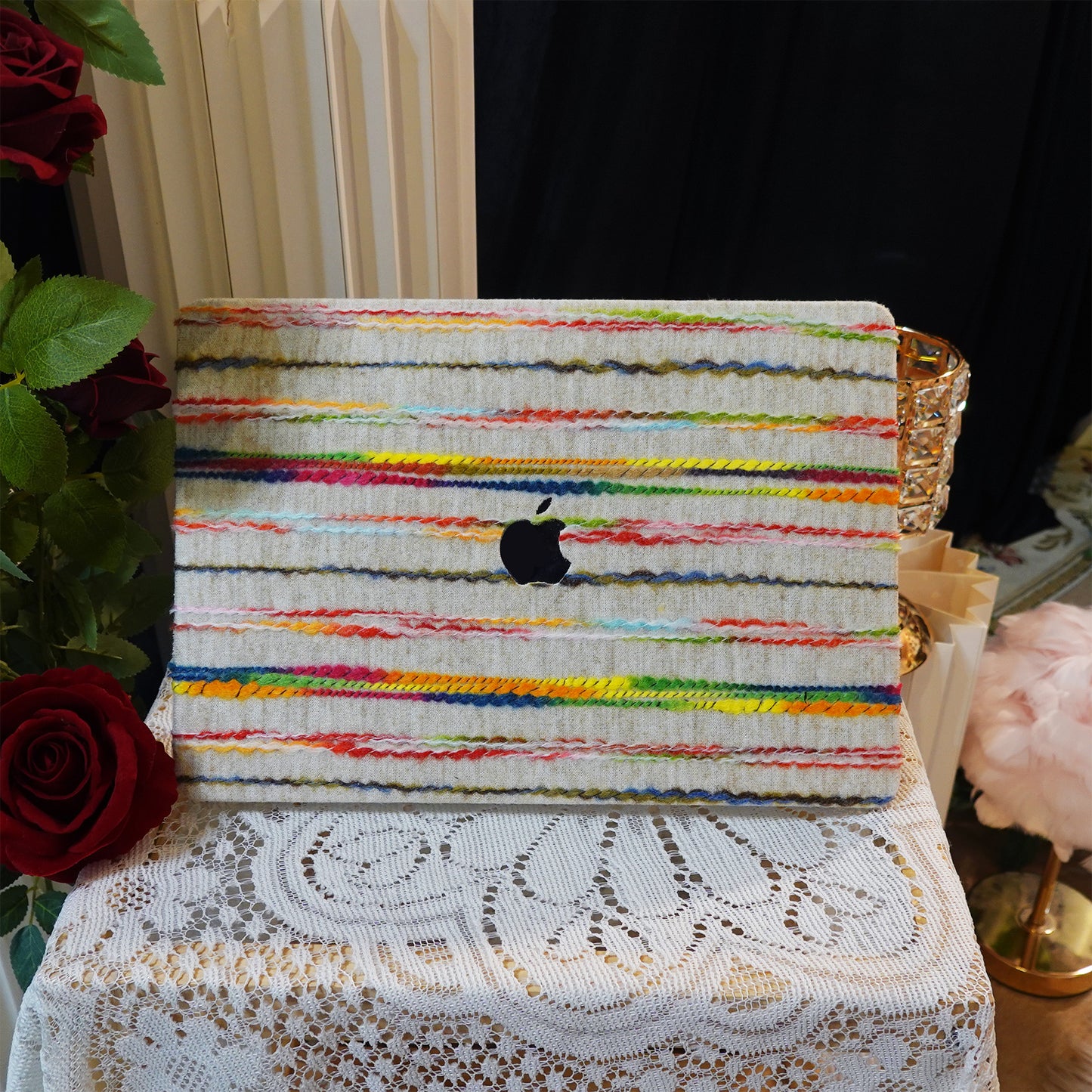 Plush Series ♾ Rainbow Thread Woven White Mac Case