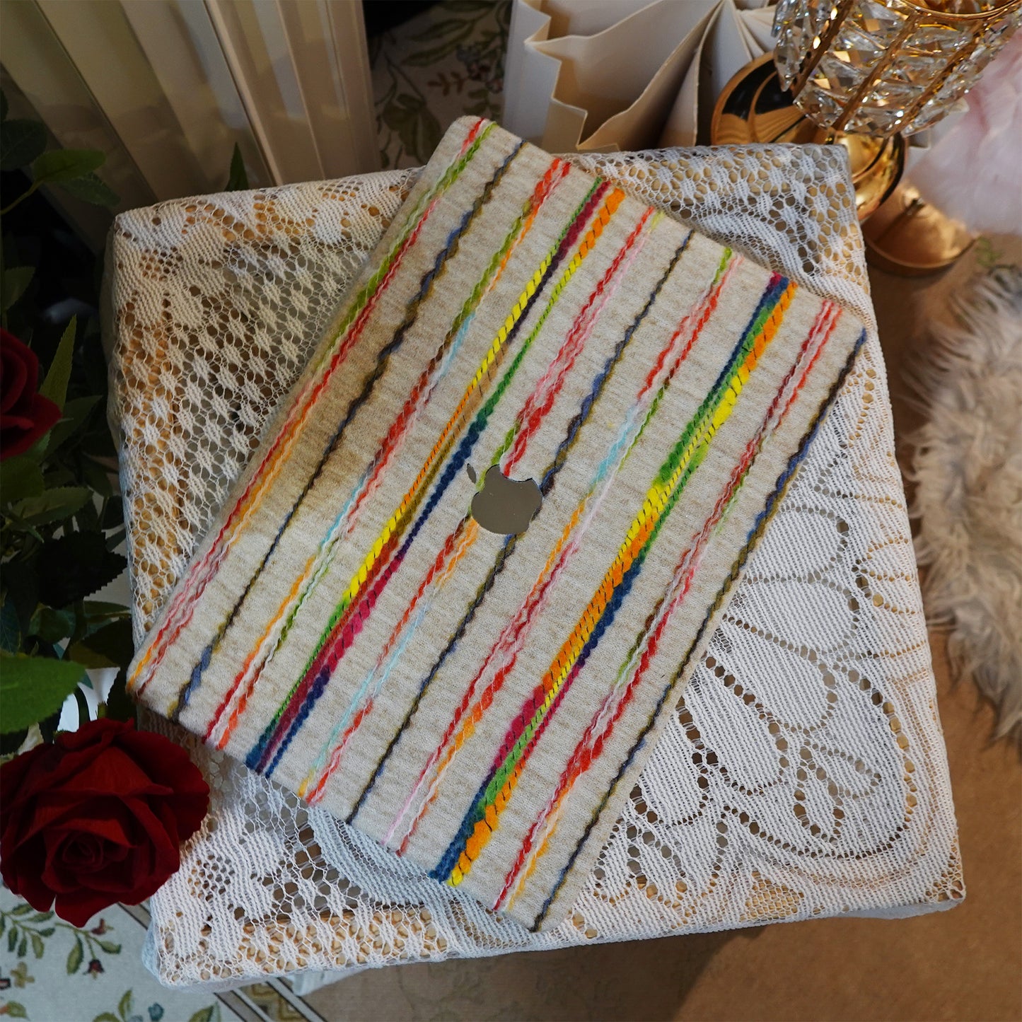 Plush Series ♾ Rainbow Thread Woven White Mac Case
