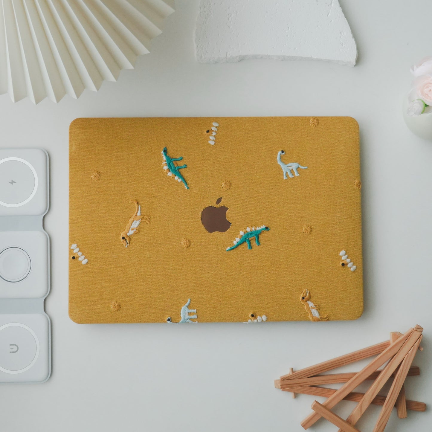 Embroidery Series ♾ Embroidered Yellow – Dinosaur Collection – Premium Stitching  MacBook Case
