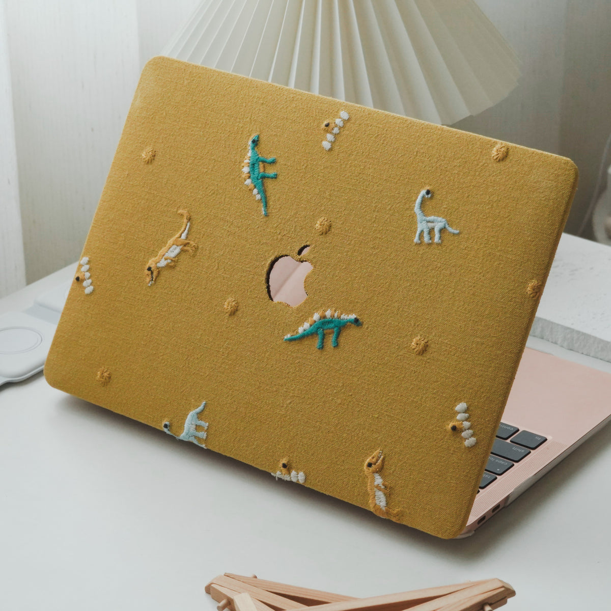 Embroidery Series ♾ Embroidered Yellow – Dinosaur Collection – Premium Stitching  MacBook Case
