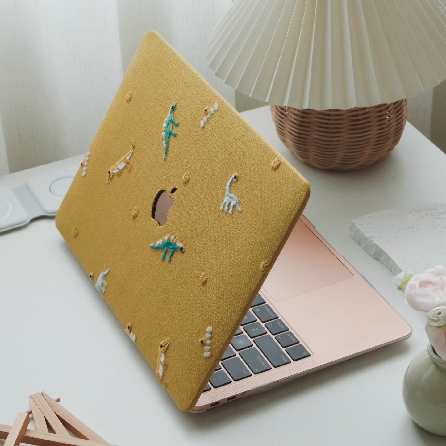 Embroidery Series ♾ Embroidered Yellow – Dinosaur Collection – Premium Stitching  MacBook Case