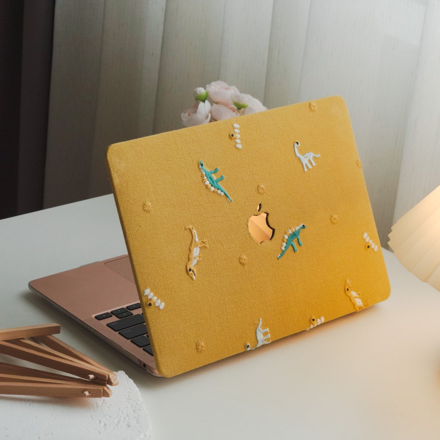 Embroidery Series ♾ Embroidered Yellow – Dinosaur Collection – Premium Stitching  MacBook Case