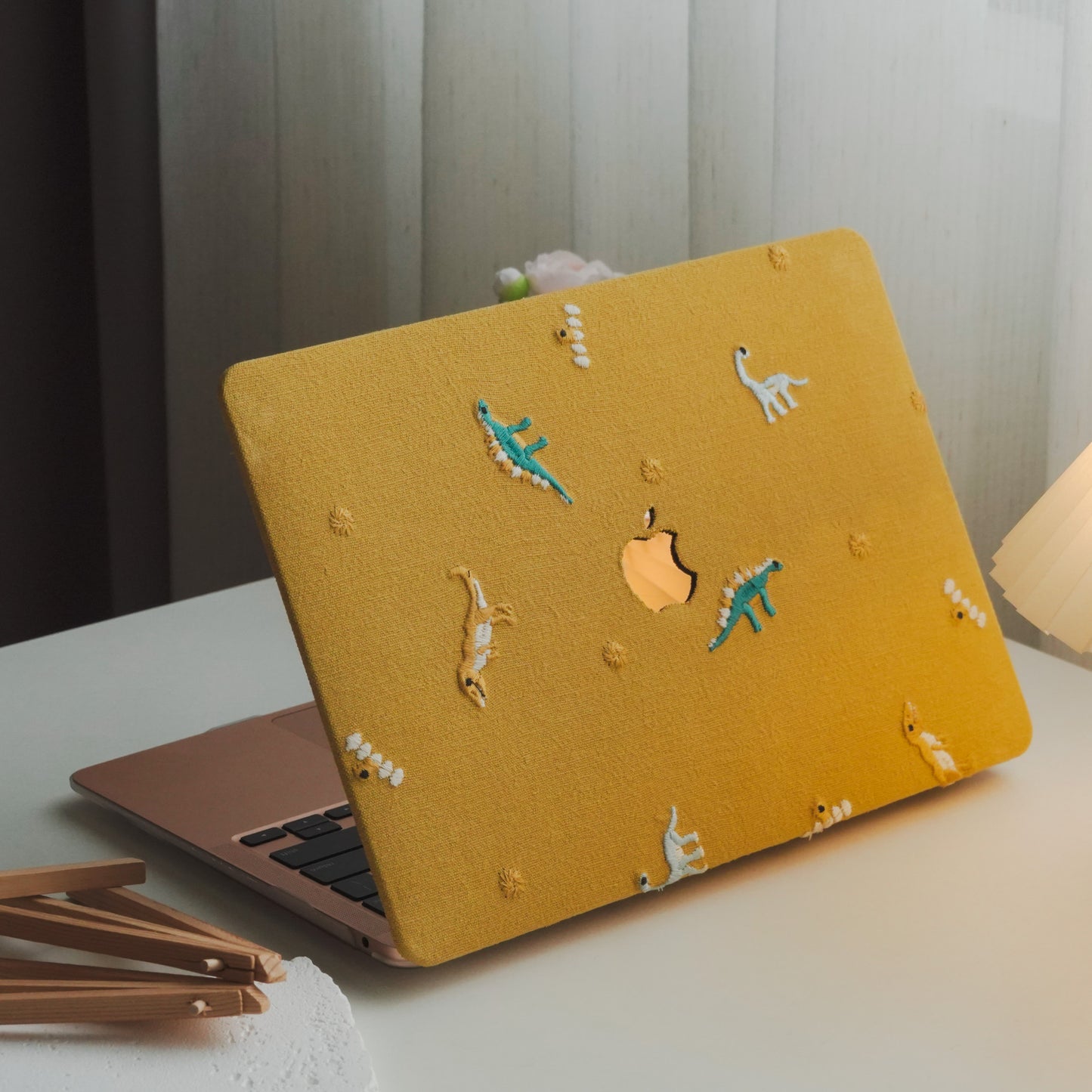 Embroidery Series ♾ Embroidered Yellow – Dinosaur Collection – Premium Stitching  MacBook Case