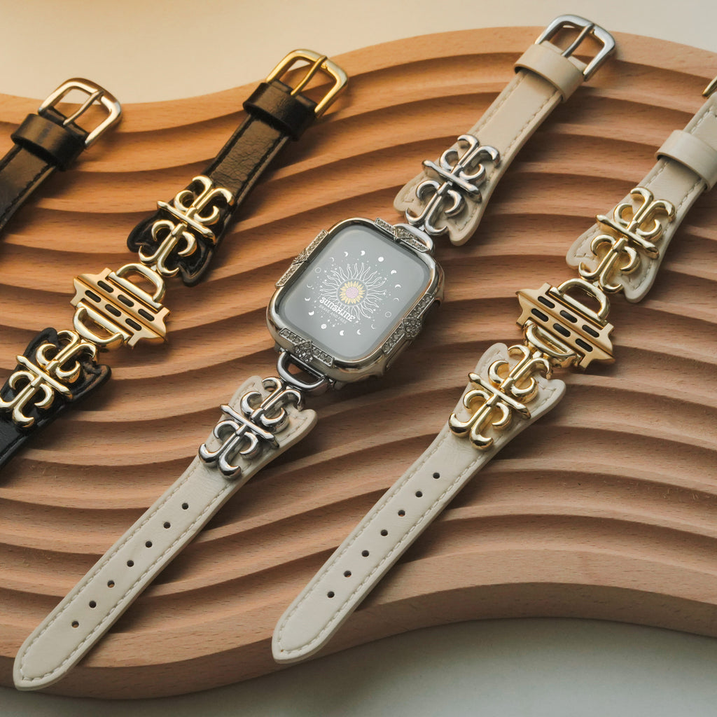 Sacred Cross Genuine Leather & Metal Hybrid Apple Watch Band