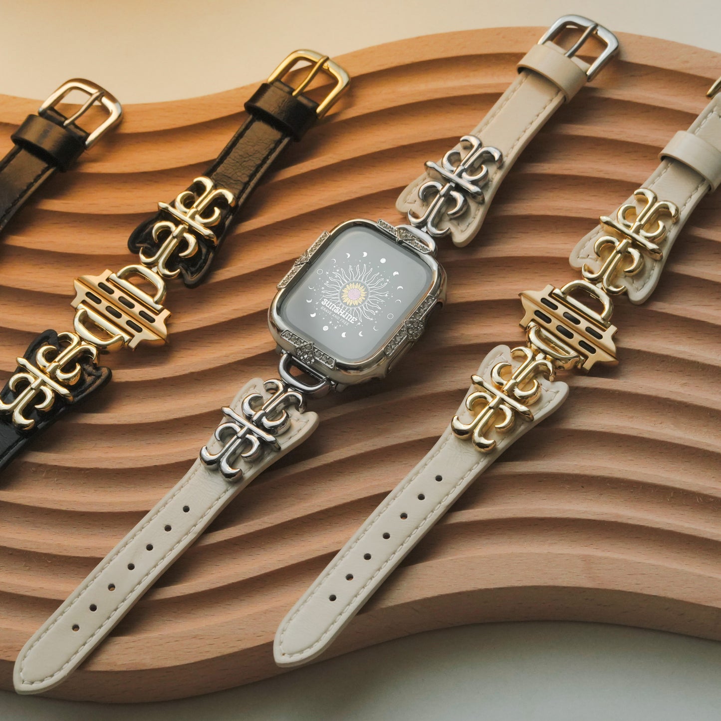 Sacred Cross Genuine Leather & Metal Hybrid Apple Watch Band