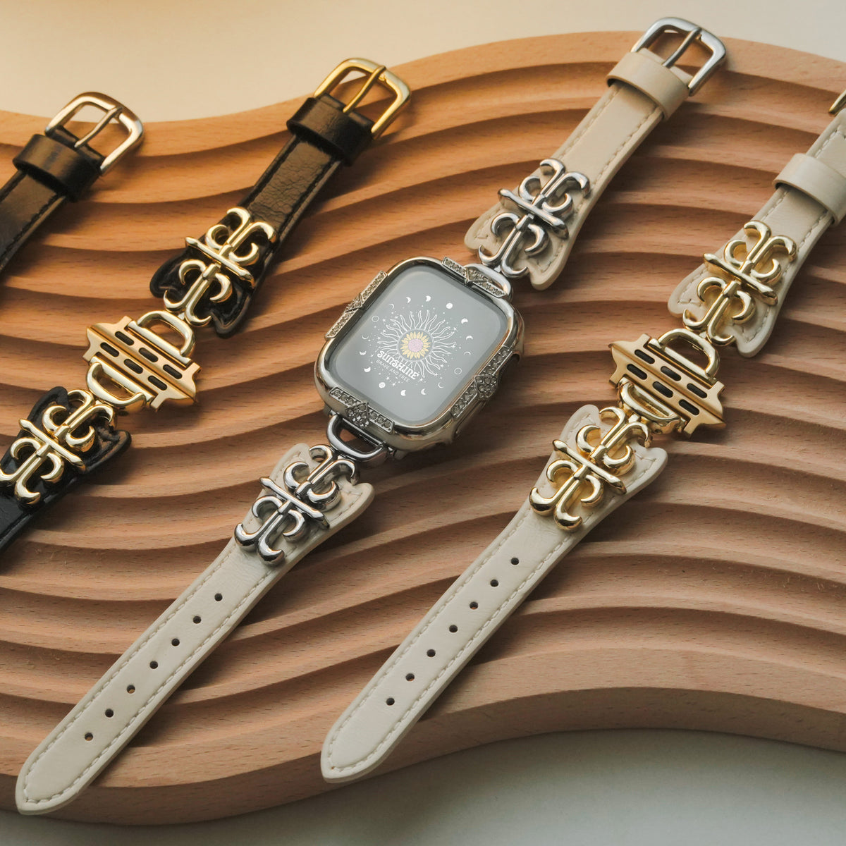 Sacred Cross Genuine Leather & Metal Hybrid Apple Watch Band