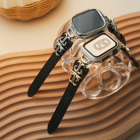 Sacred Cross Genuine Leather & Metal Hybrid Apple Watch Band