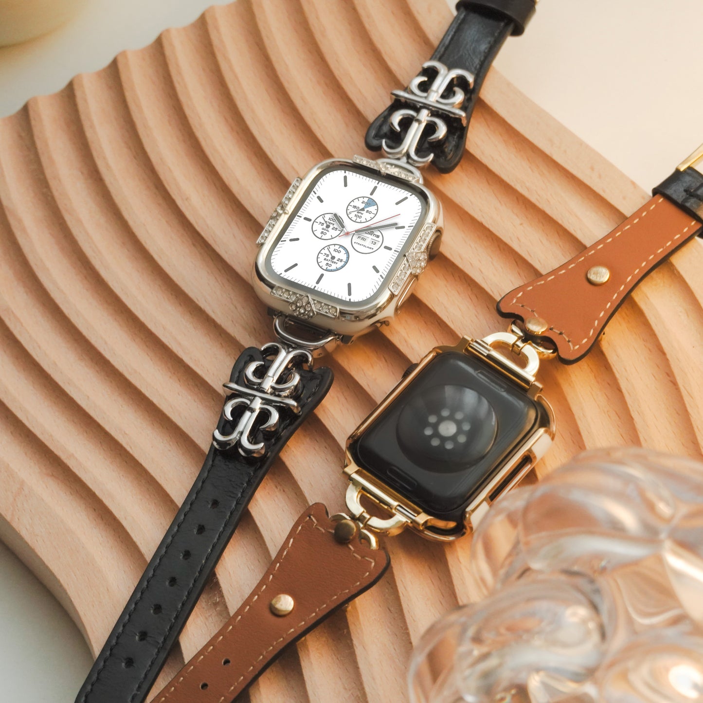 Sacred Cross Genuine Leather & Metal Hybrid Apple Watch Band