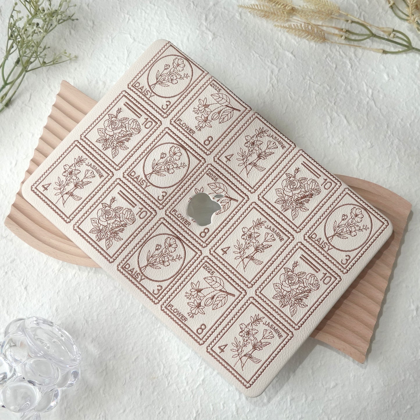Embroidery Series ♾ Mocha Brown Flora Post Premium Stitching MacBook Case
