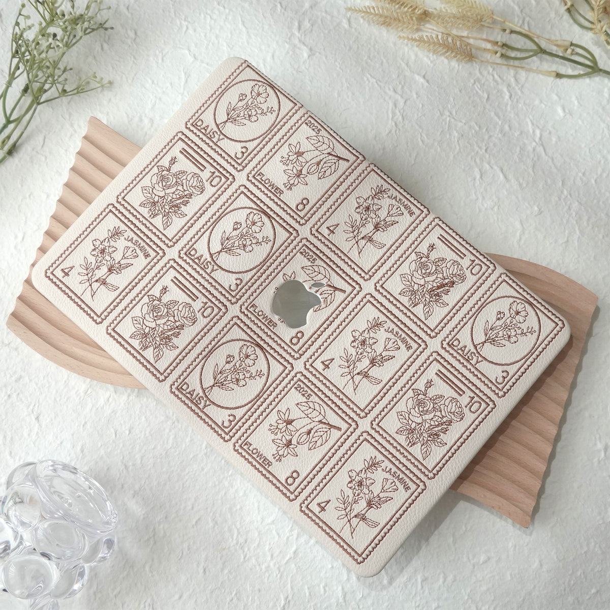 Embroidery Series ♾ Mocha Brown Flora Post Premium Stitching MacBook Case