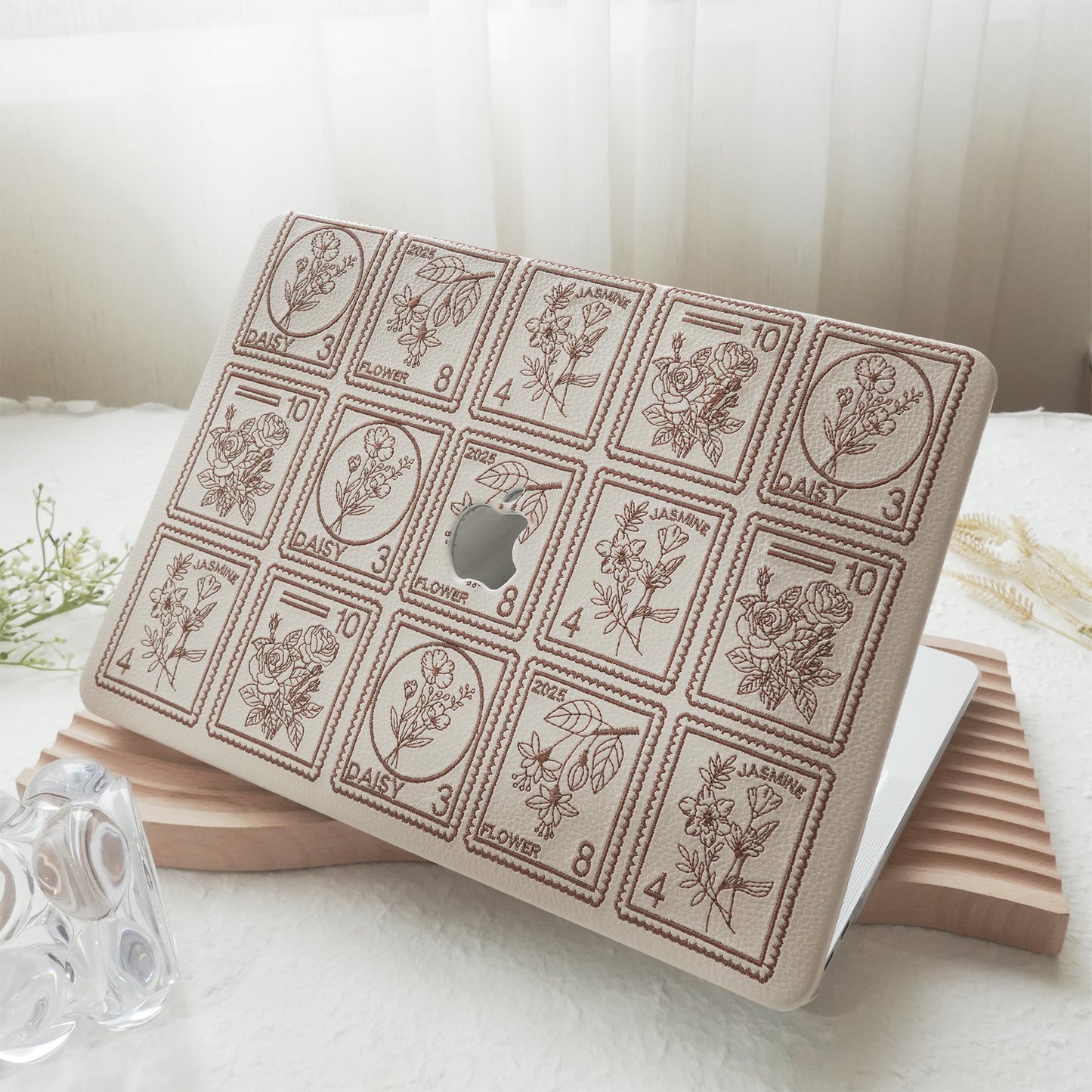 Embroidery Series ♾ Mocha Brown Flora Post Premium Stitching MacBook Case