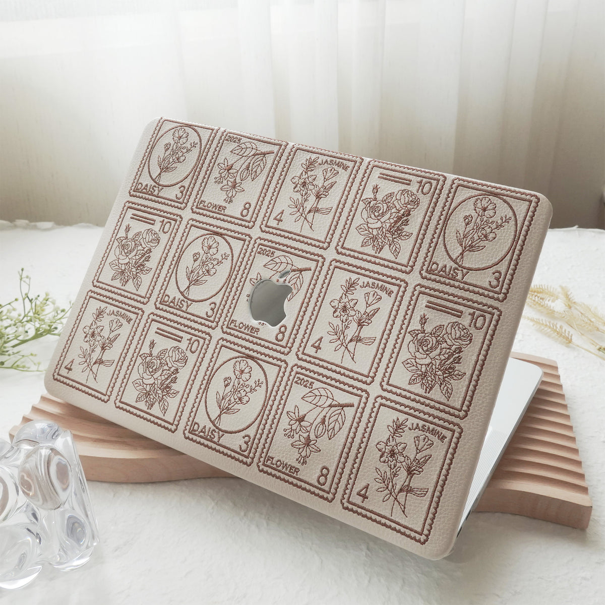 Embroidery Series ♾ Mocha Brown Flora Post Premium Stitching MacBook Case