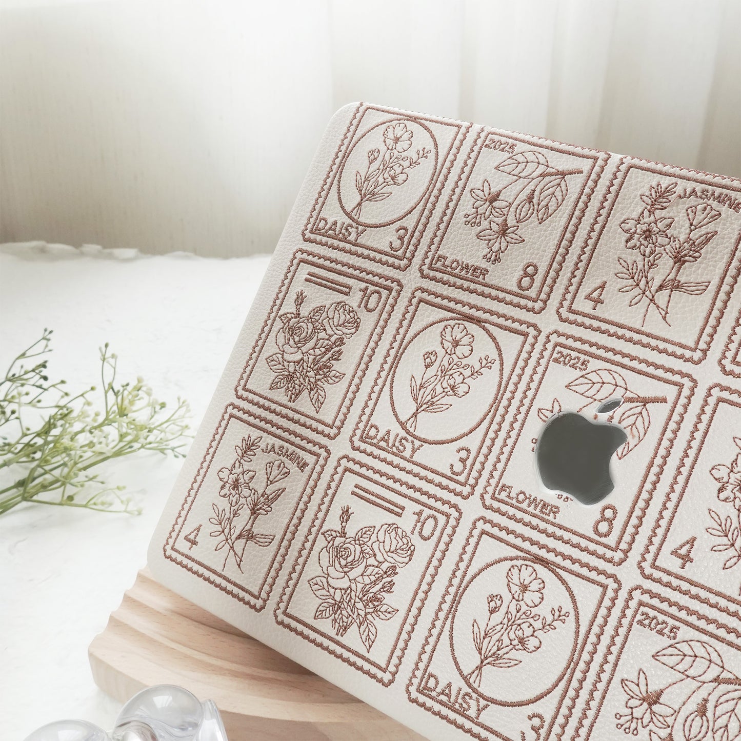 Embroidery Series ♾ Mocha Brown Flora Post Premium Stitching MacBook Case