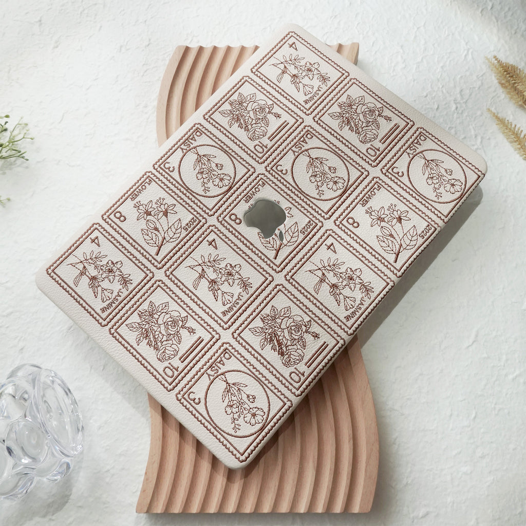 Embroidery Series ♾ Mocha Brown Flora Post Premium Stitching MacBook Case