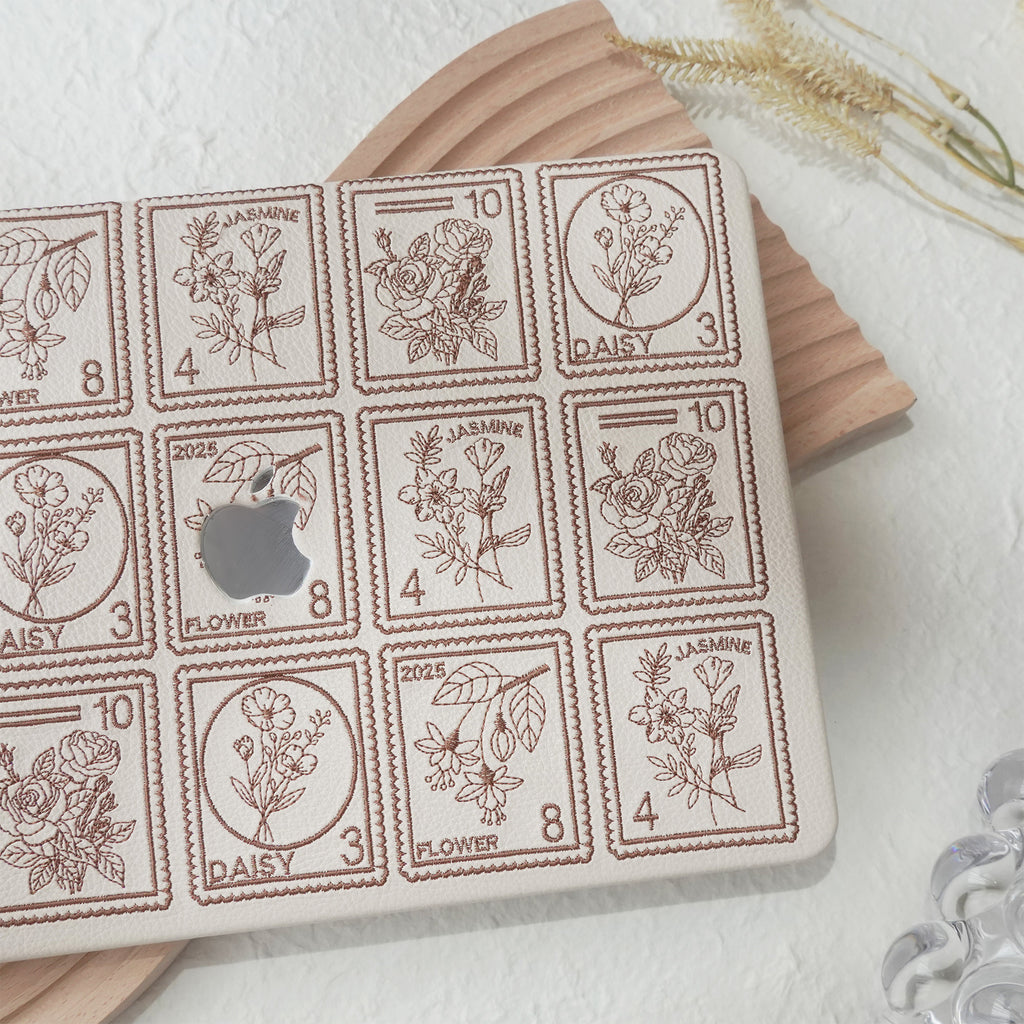 Embroidery Series ♾ Mocha Brown Flora Post Premium Stitching MacBook Case