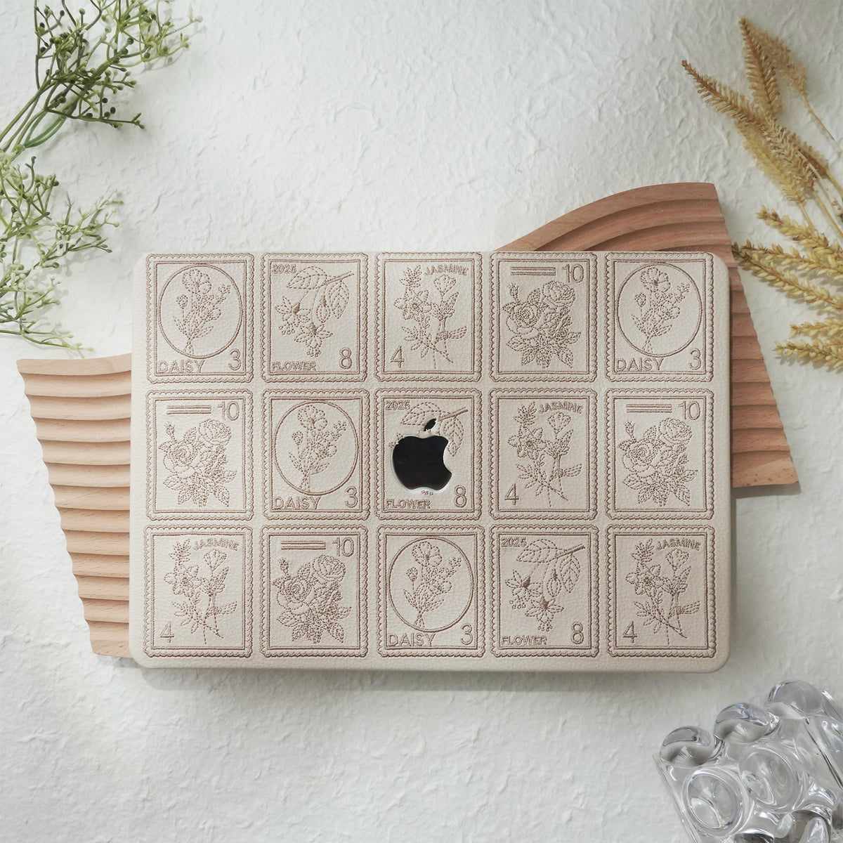Embroidery Series ♾ Warm Ivory Flora Post Premium Stitching MacBook Case