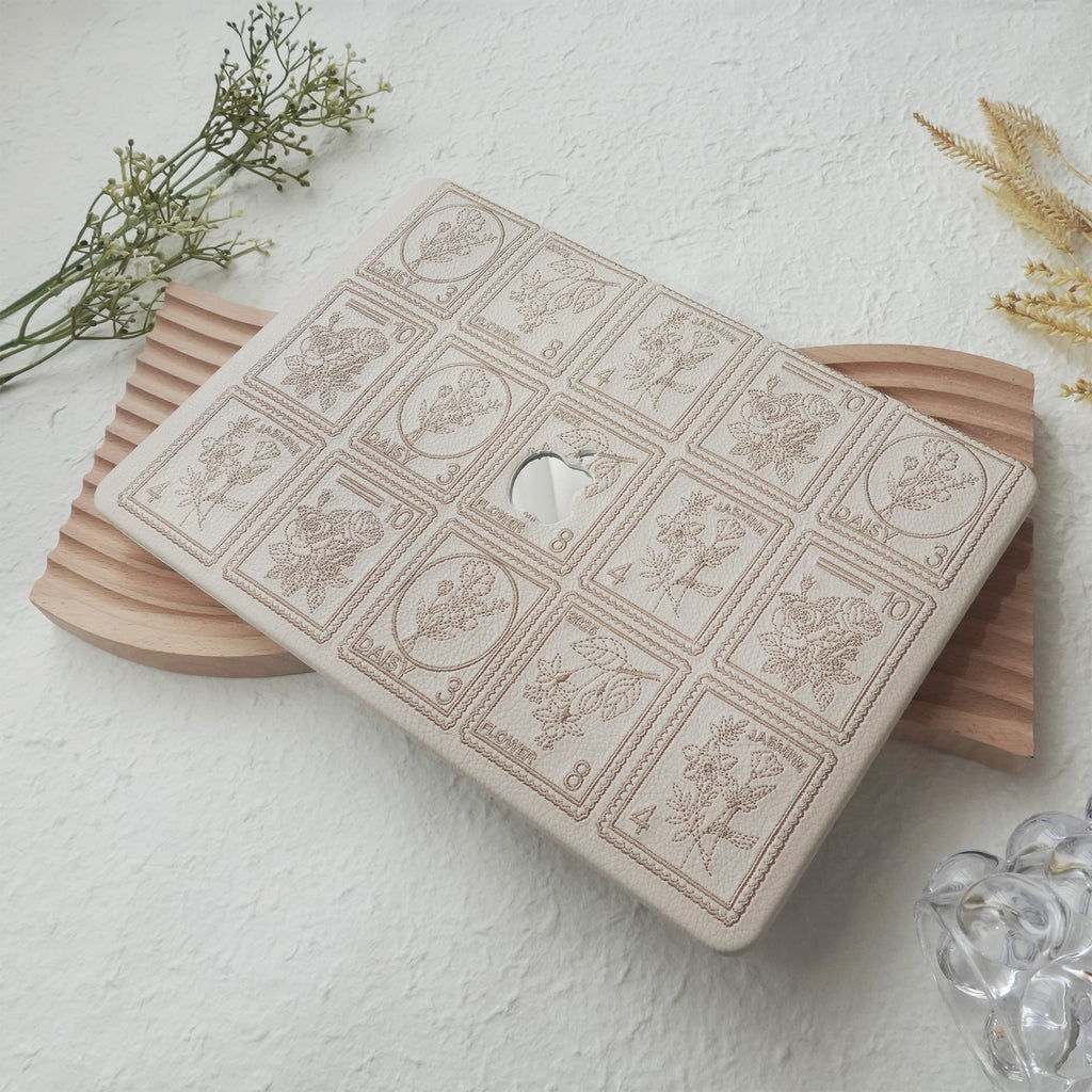 Embroidery Series ♾ Warm Ivory Flora Post Premium Stitching MacBook Case