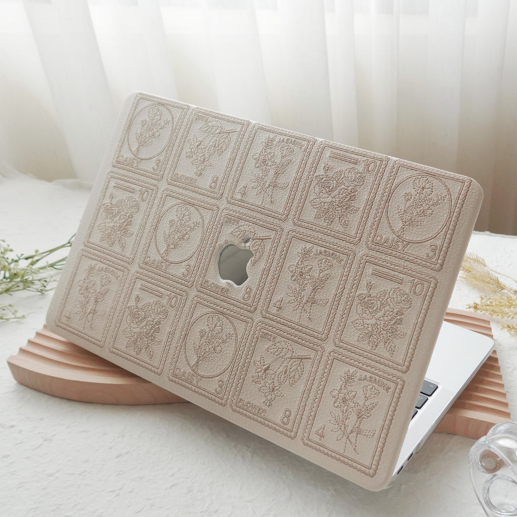 Embroidery Series ♾ Warm Ivory Flora Post Premium Stitching MacBook Case