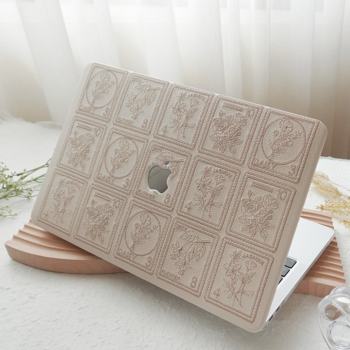 Embroidery Series ♾ Warm Ivory Flora Post Premium Stitching MacBook Case