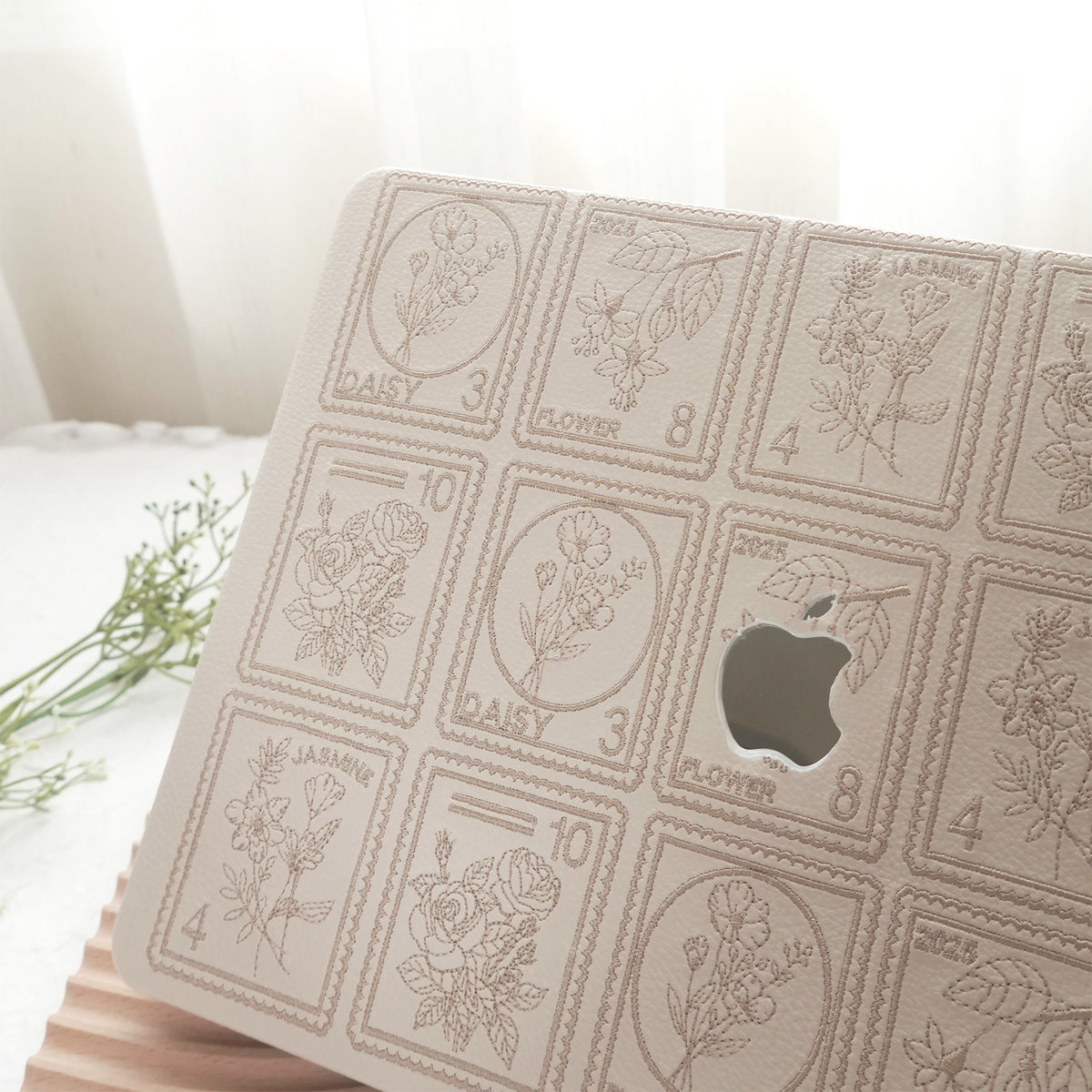 Embroidery Series ♾ Warm Ivory Flora Post Premium Stitching MacBook Case