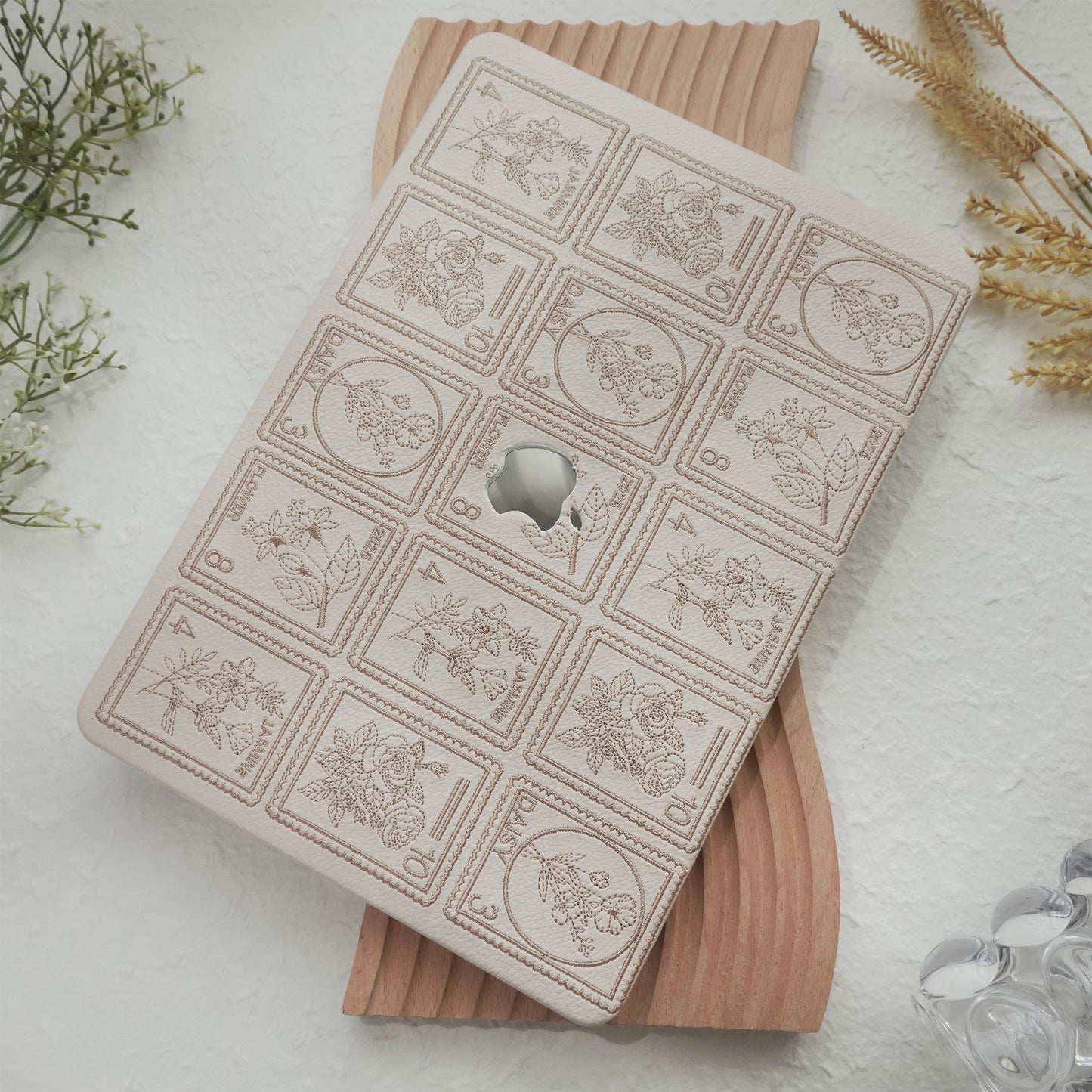 Embroidery Series ♾ Warm Ivory Flora Post Premium Stitching MacBook Case