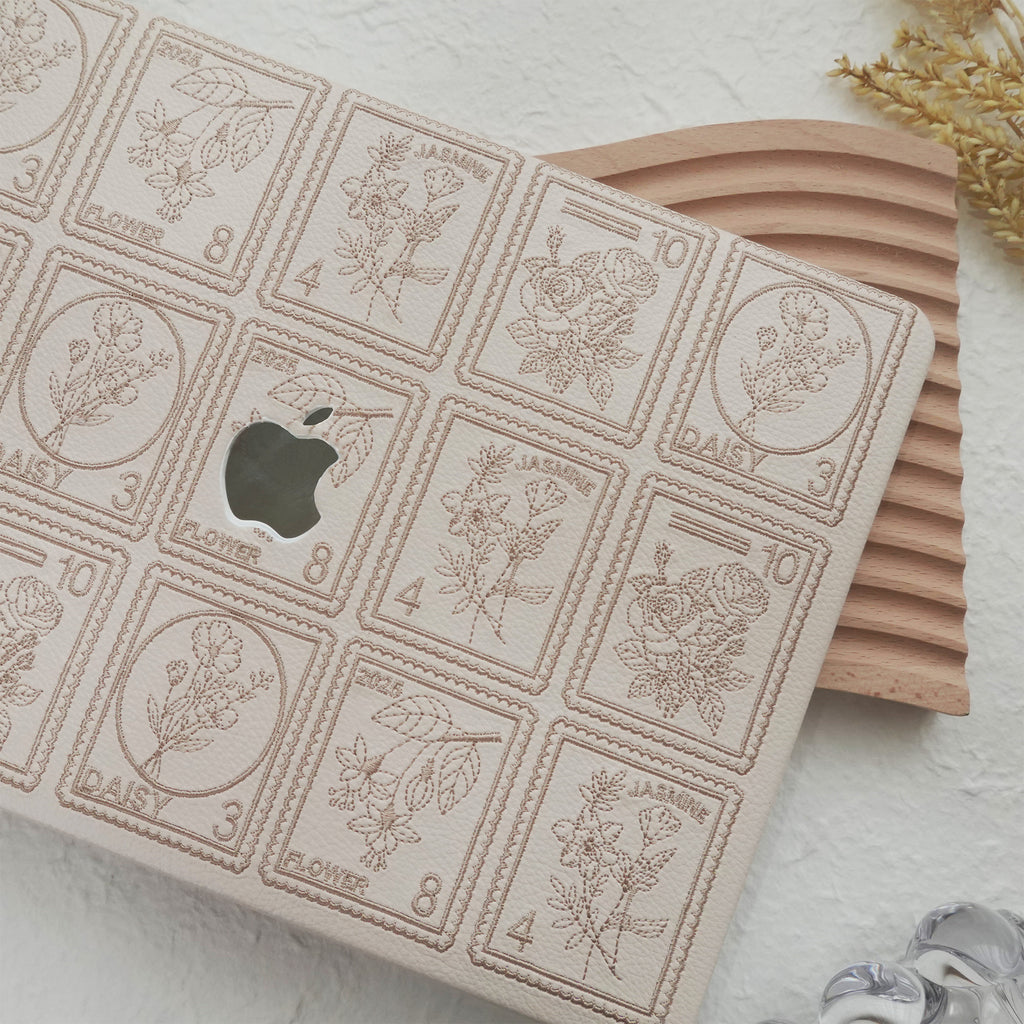 Embroidery Series ♾ Warm Ivory Flora Post Premium Stitching MacBook Case