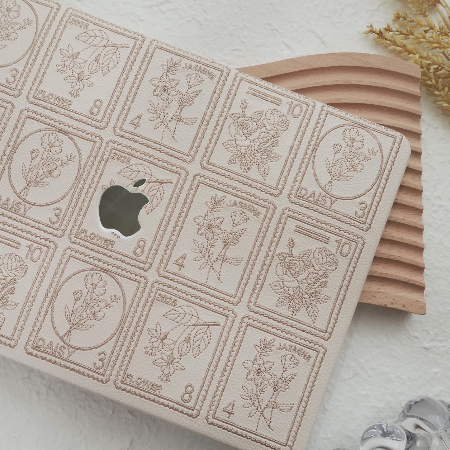 Embroidery Series ♾ Warm Ivory Flora Post Premium Stitching MacBook Case