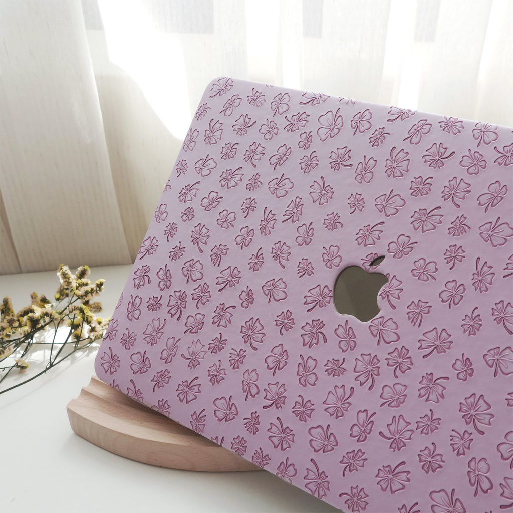 Clover Embossing Lilac Leather Macbook Case