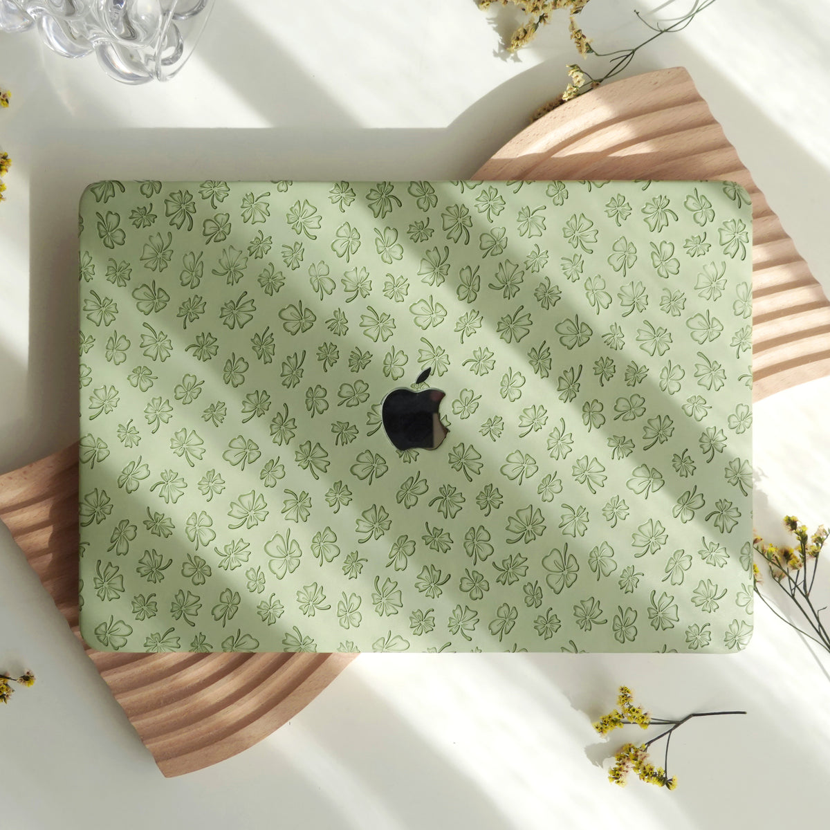 Clover Embossing Mint Green Leather Macbook Case