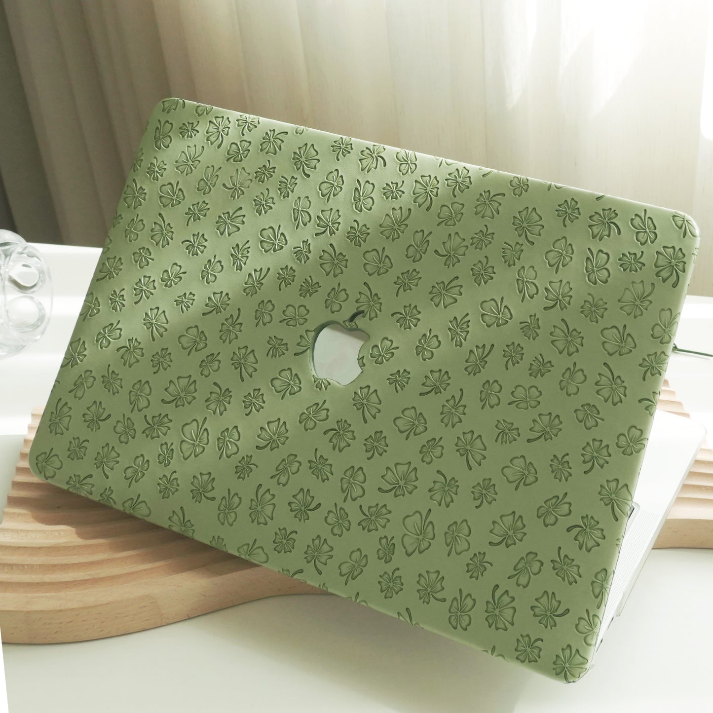 Clover Embossing Mint Green Leather Macbook Case