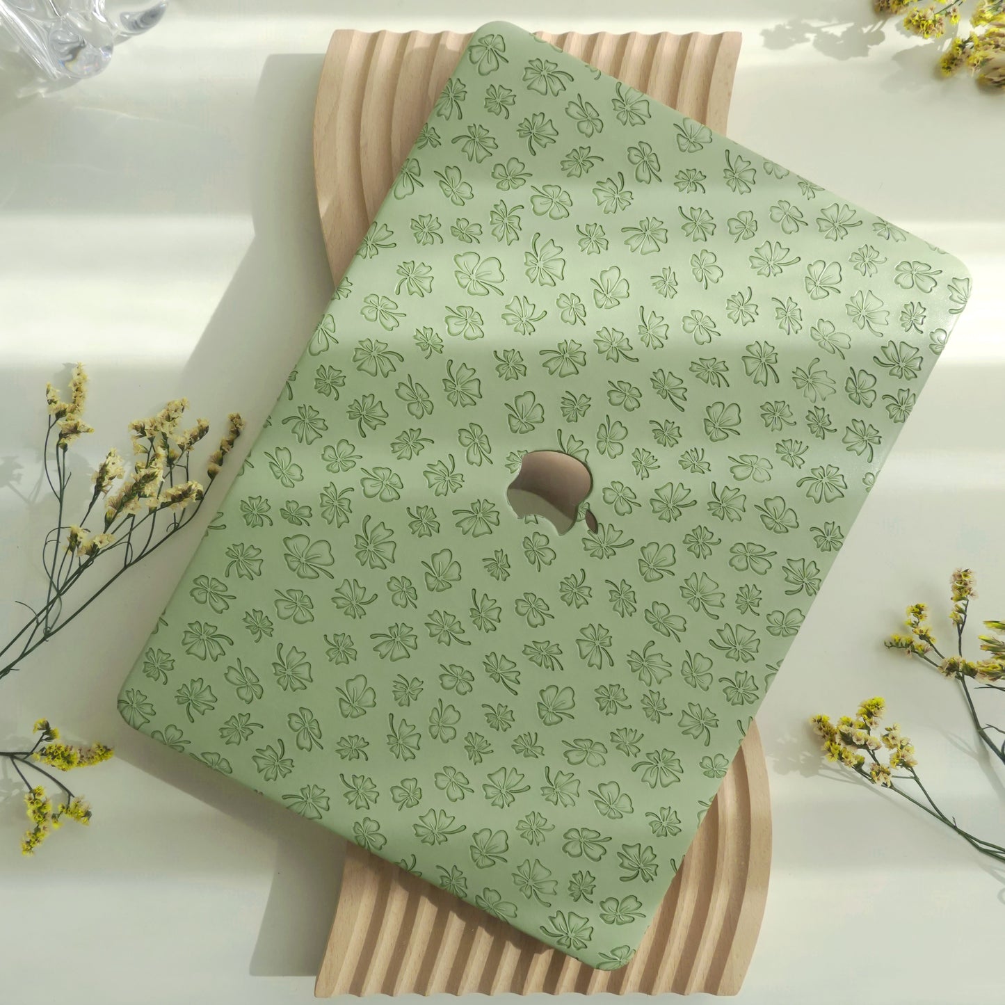 Clover Embossing Mint Green Leather Macbook Case