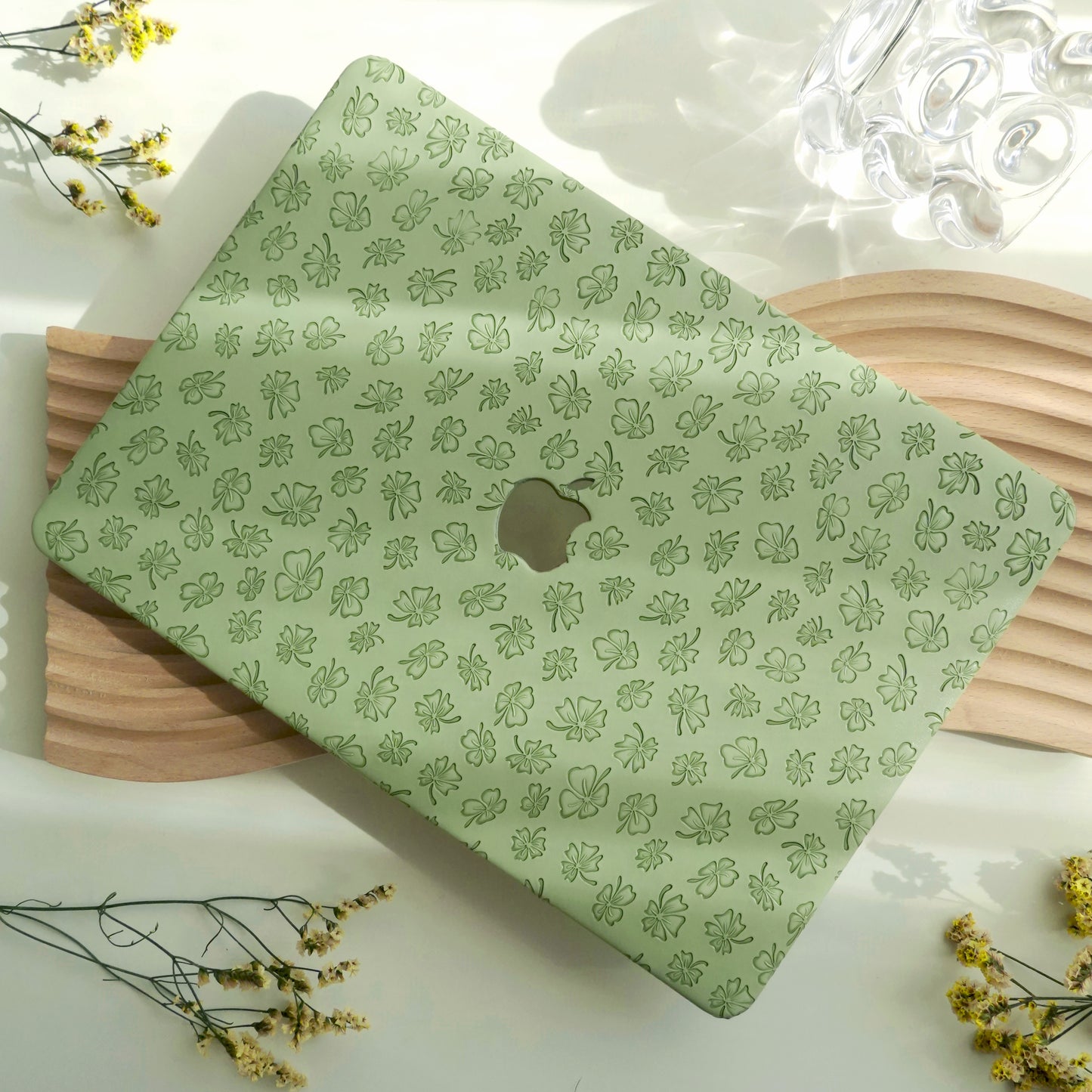 Clover Embossing Mint Green Leather Macbook Case