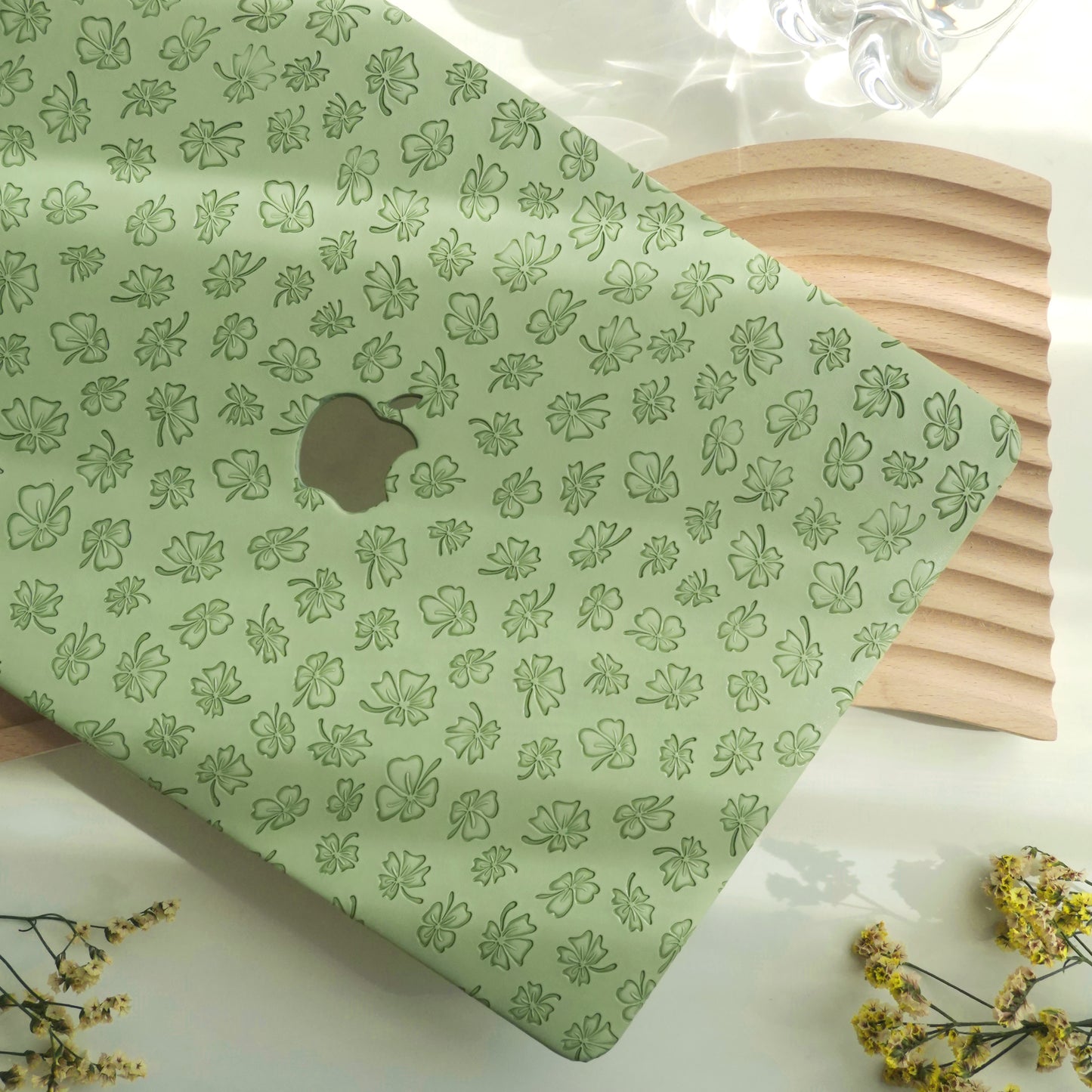 Clover Embossing Mint Green Leather Macbook Case
