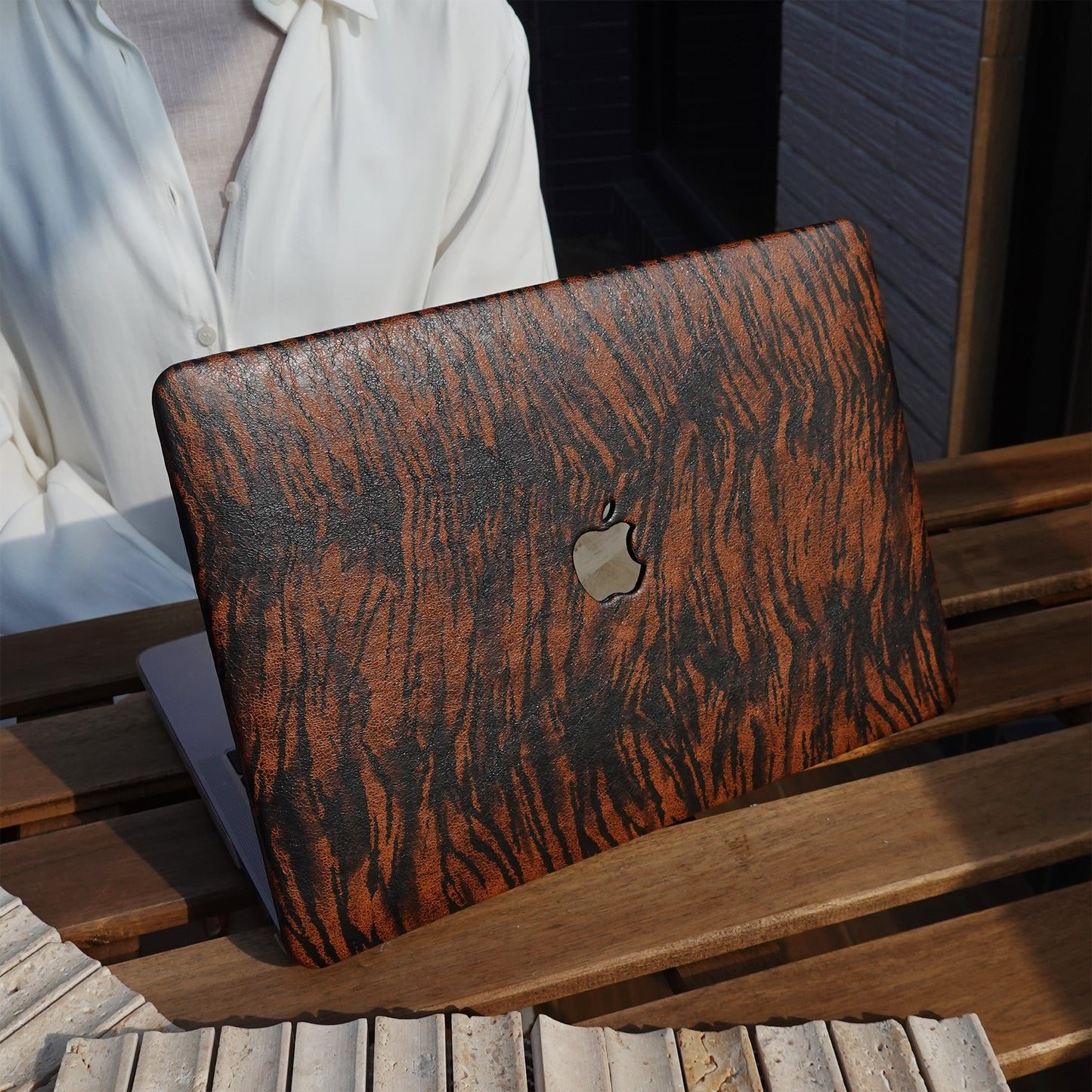 Leather Series ♾ Dark Brown Tiger Print Mac Case