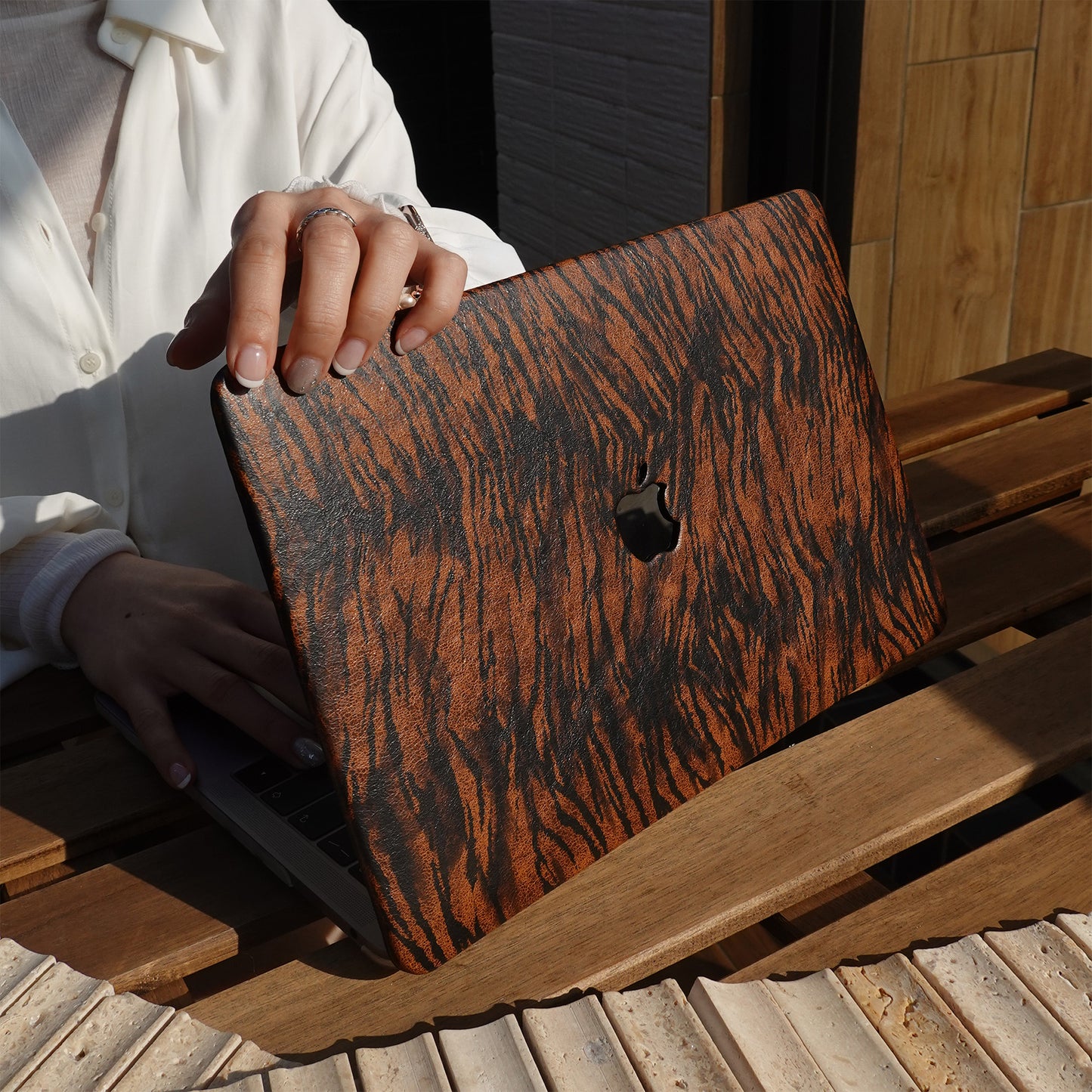 Leather Series ♾ Dark Brown Tiger Print Mac Case