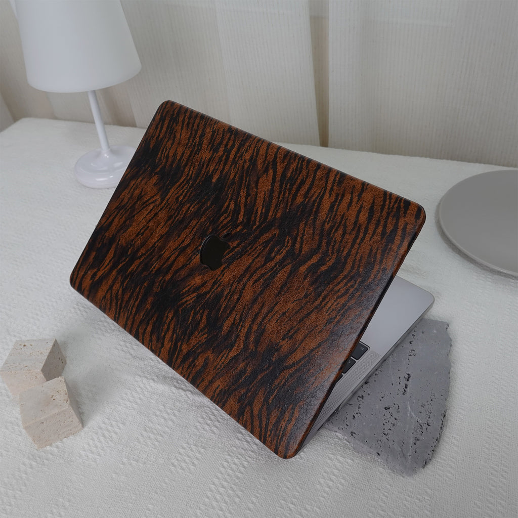 Leather Series ♾ Dark Brown Tiger Print Mac Case