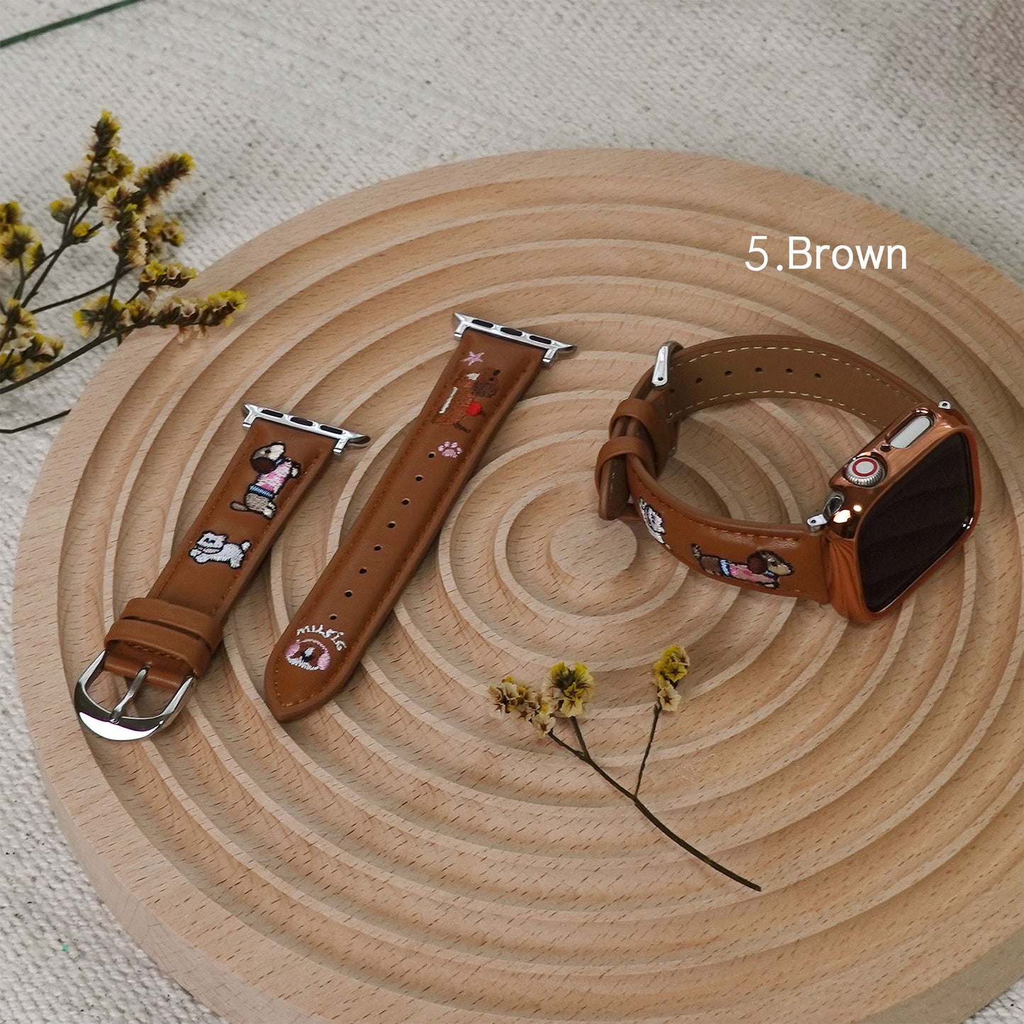 Embroidered puppy leather Apple Watch band