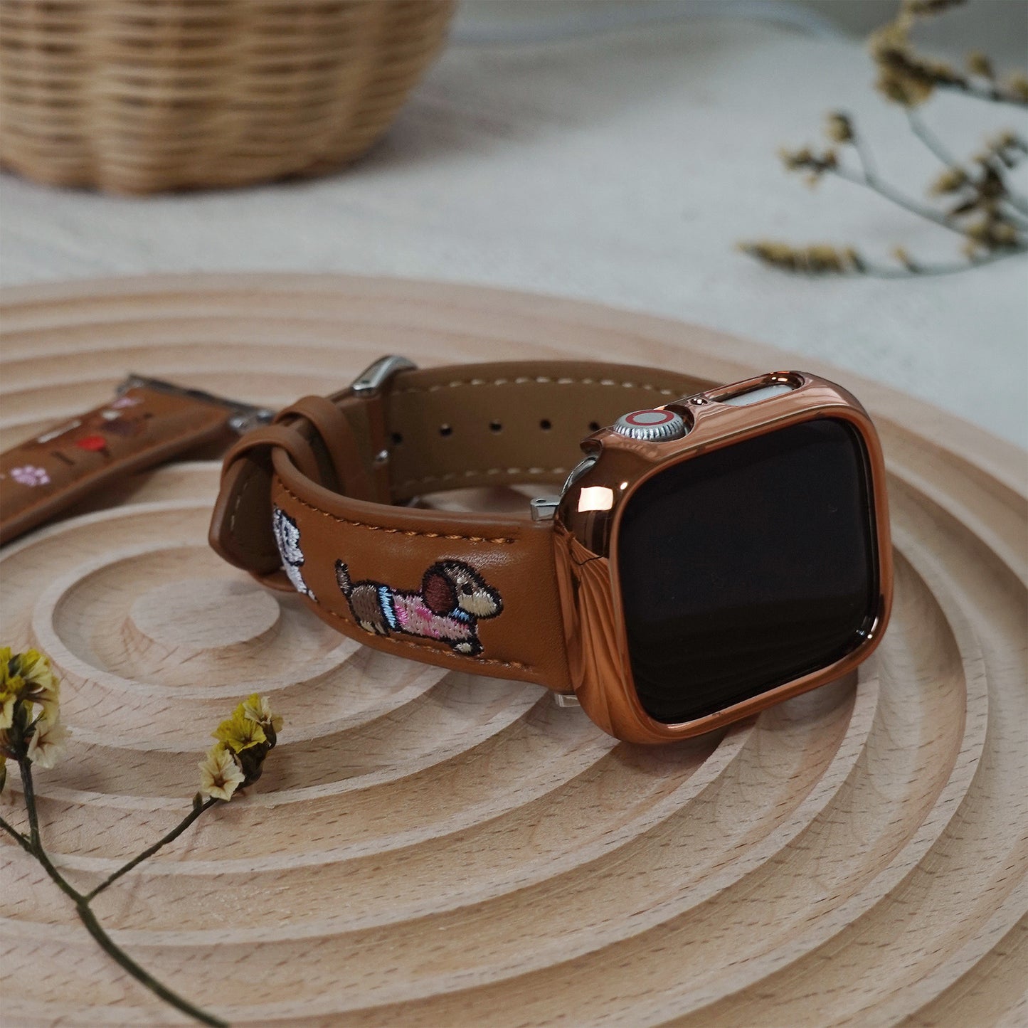 Embroidered puppy leather Apple Watch band