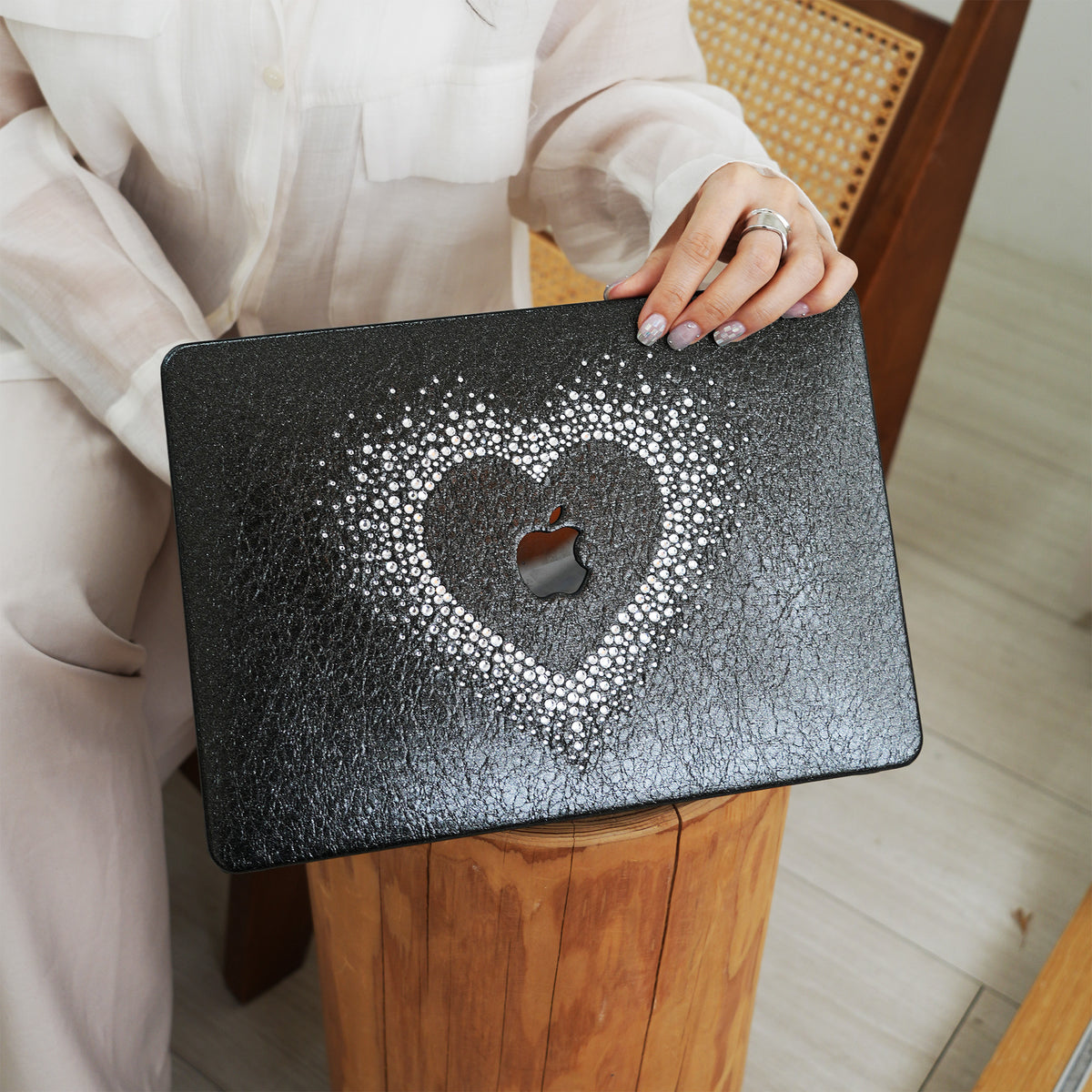 Leather Series ♾ Glam Black Rhinestones Mac Case