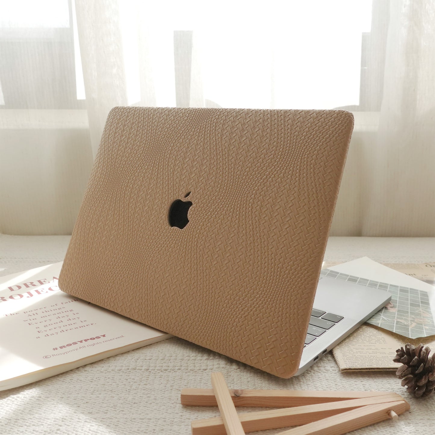 Leather Series ♾ Brown Woven Curved Pattern MacBook Case