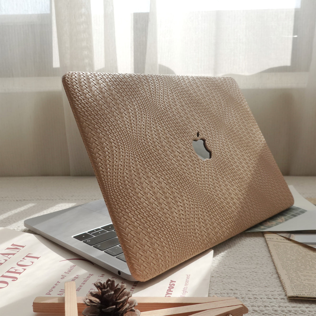 Leather Series ♾ Brown Woven Curved Pattern MacBook Case