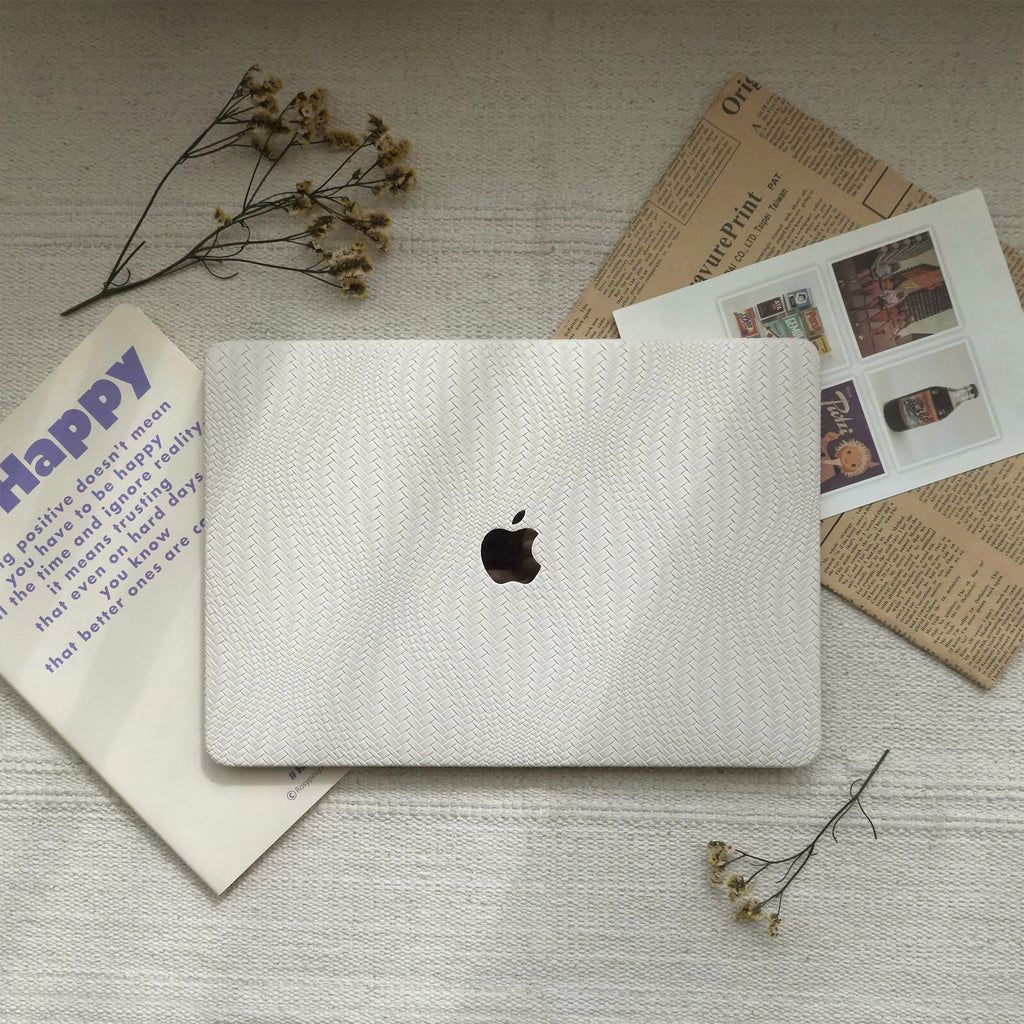 Leather Series ♾ Off-White Woven Curved Pattern MacBook Case