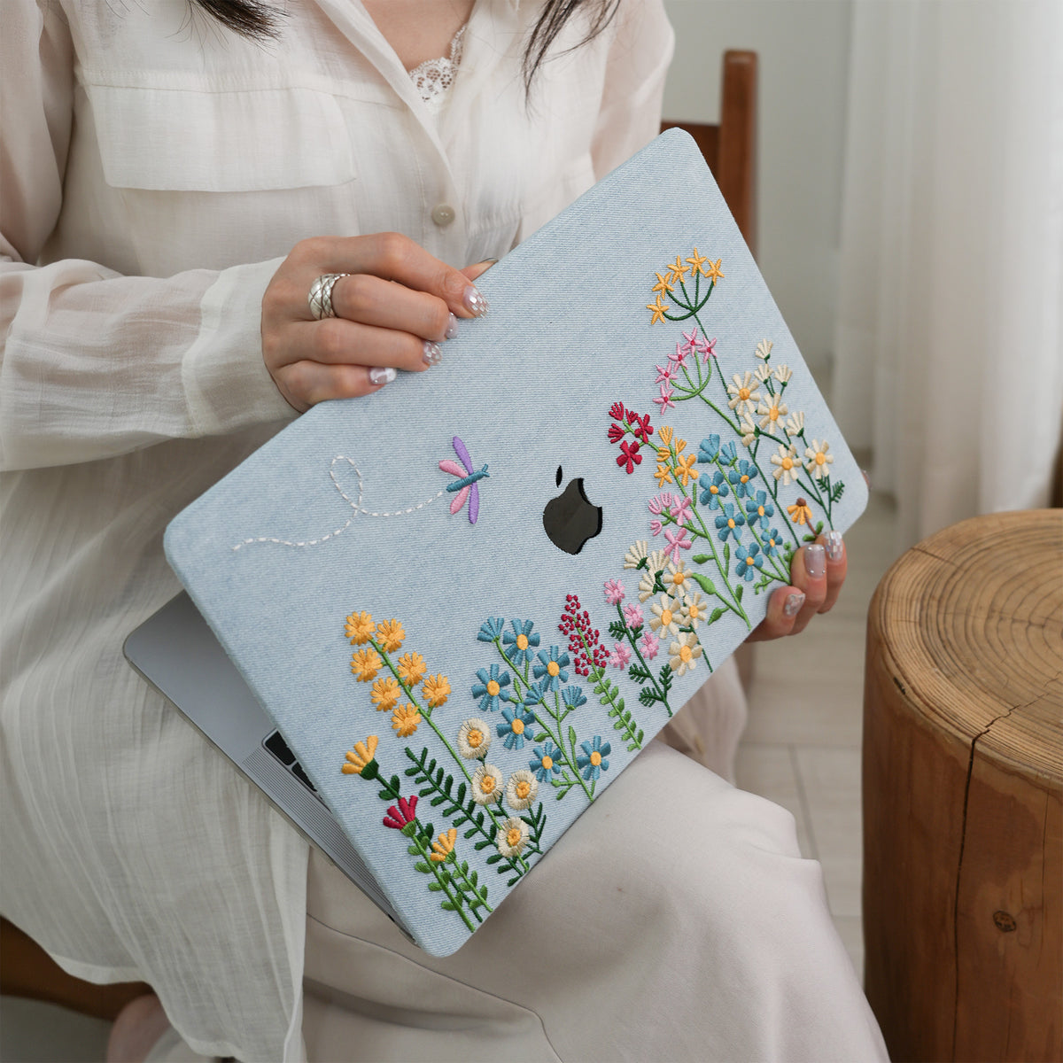 This is us Embroidery Series ♾ Colorful Floral Denim Mac Case