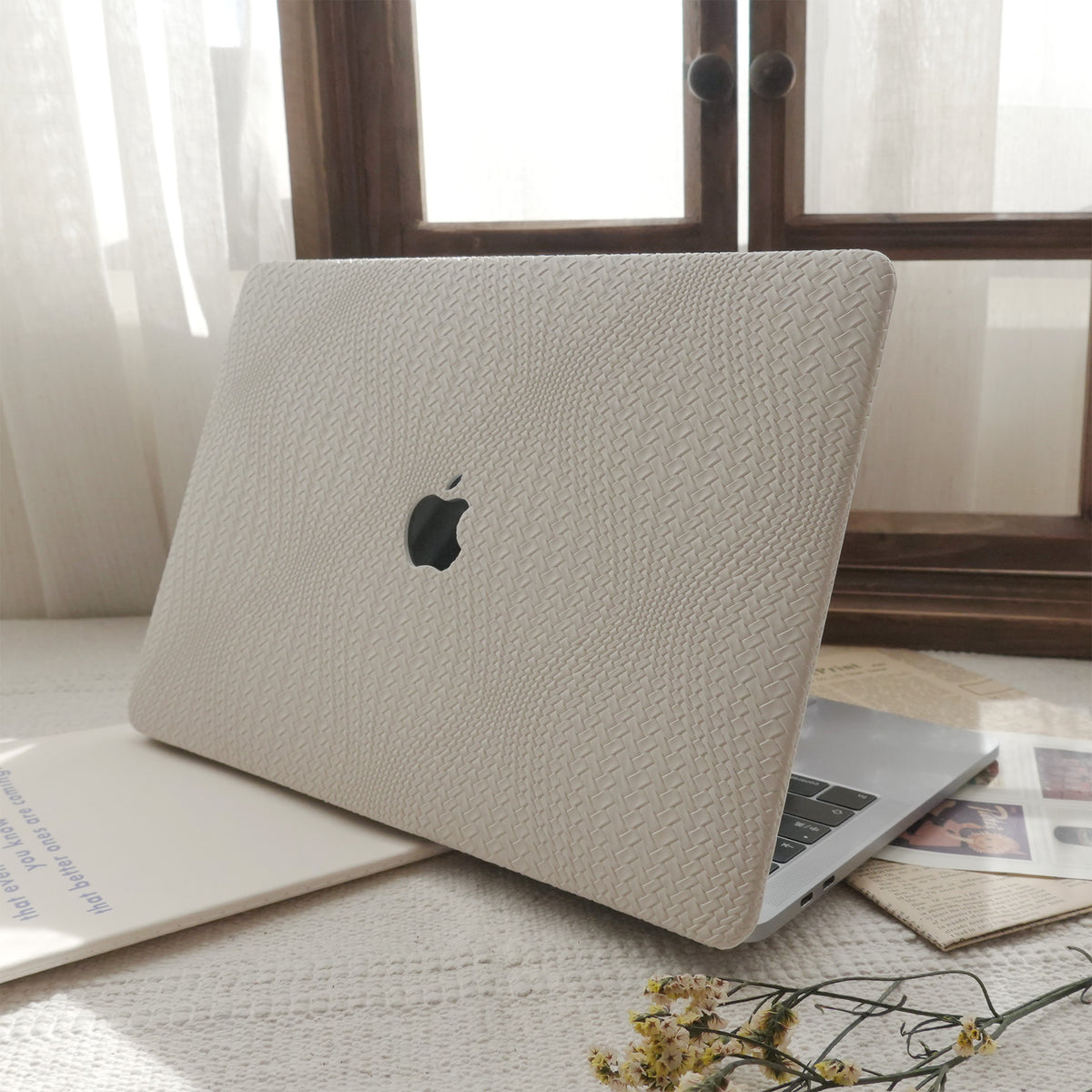 Leather Series ♾ Off-White Woven Curved Pattern MacBook Case