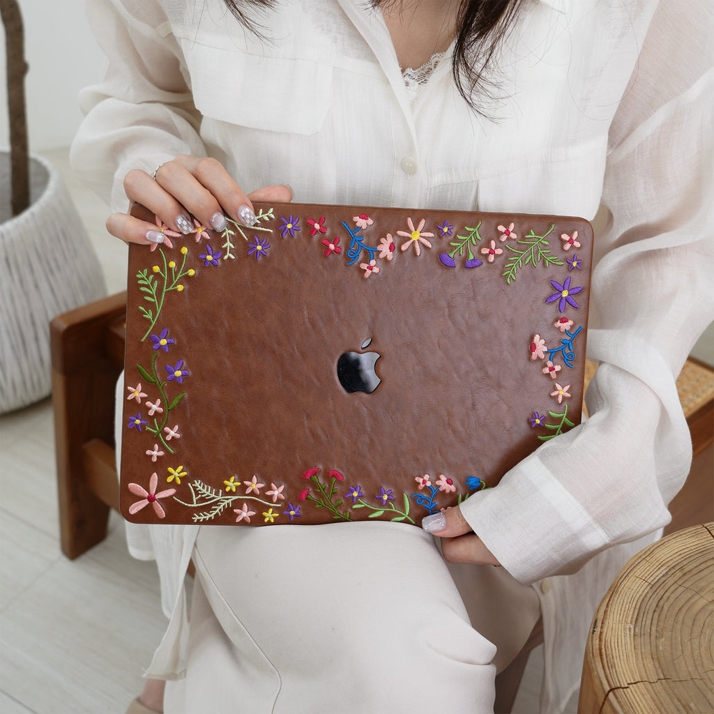 This is us Embroidery Series ♾ Colorful Floral Brown Mac Case
