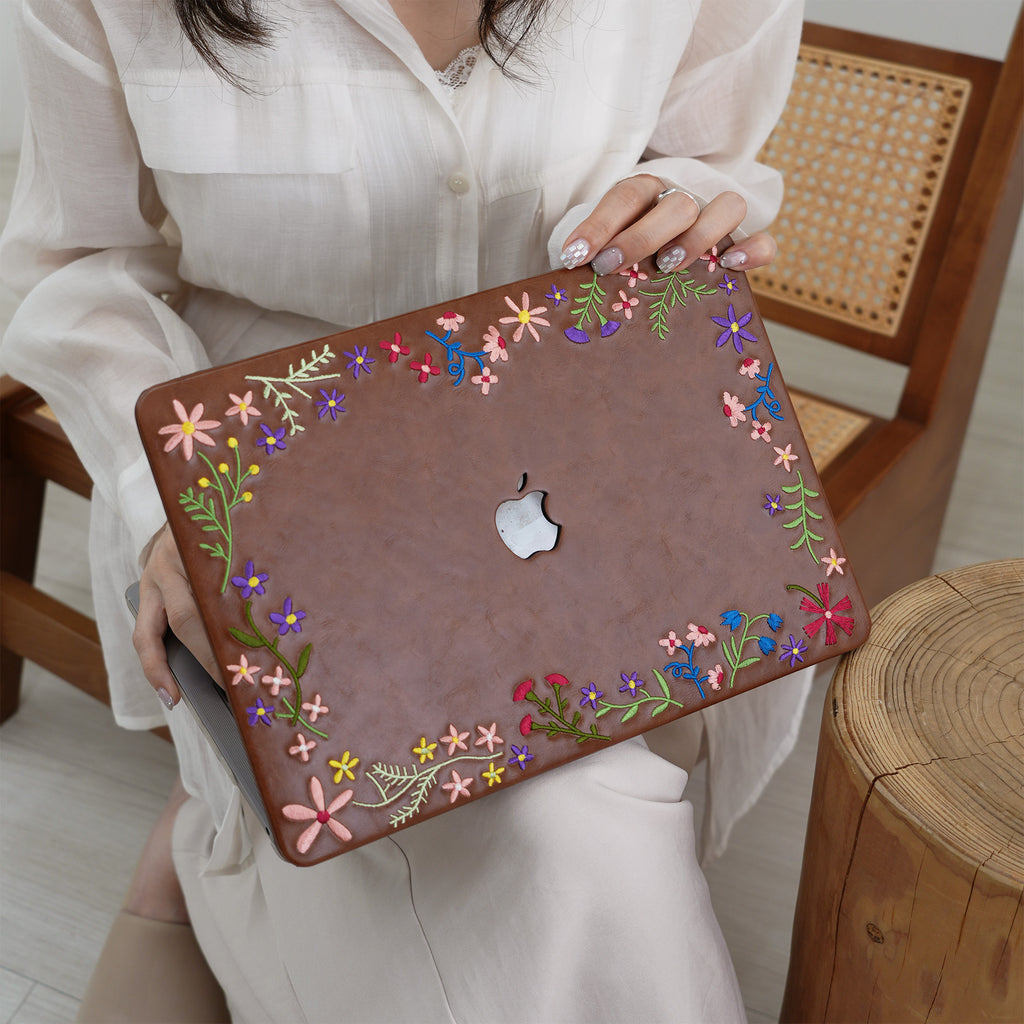 This is us Embroidery Series ♾ Colorful Floral Brown Mac Case