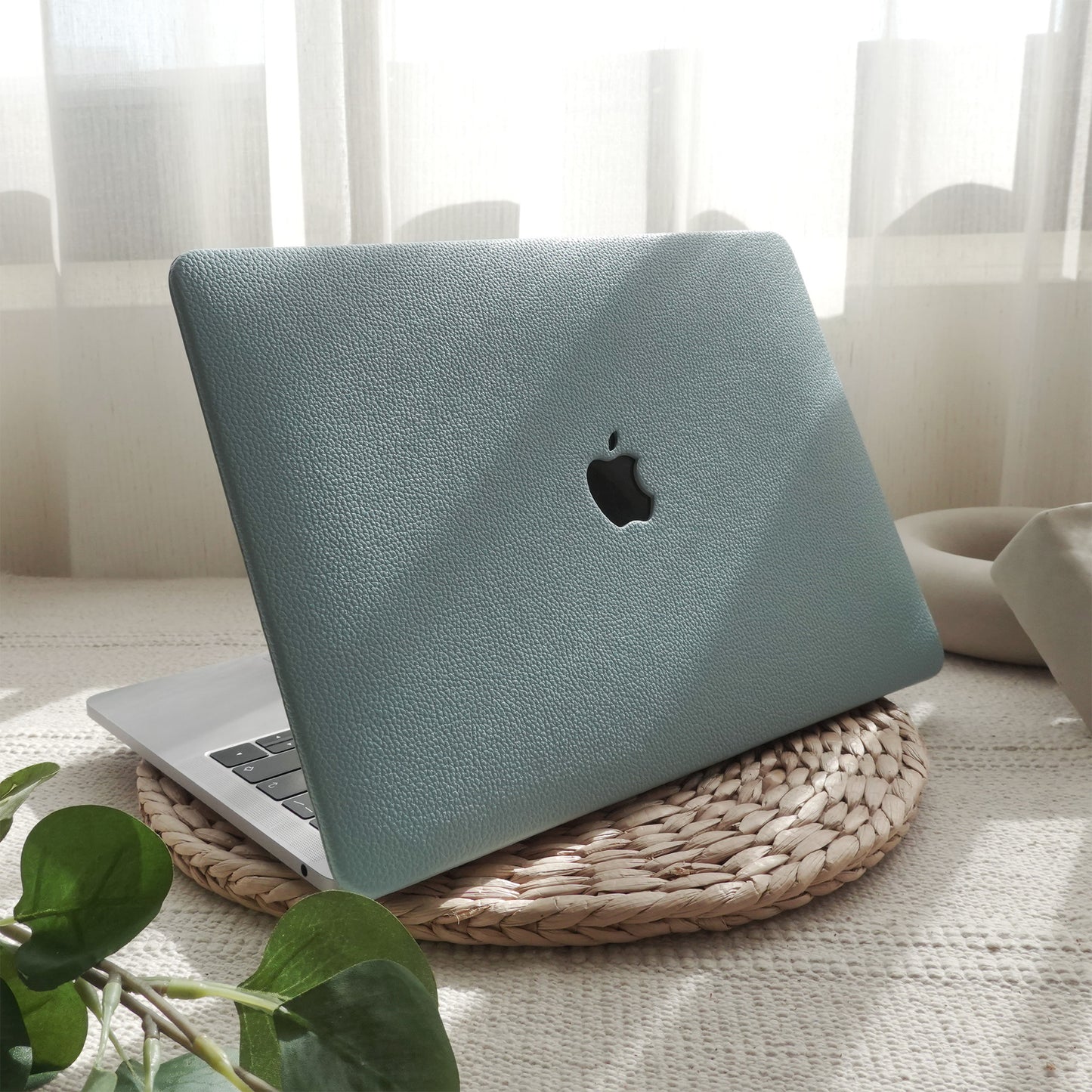 Lychee Texture Sky Blue Leather Macbook Case